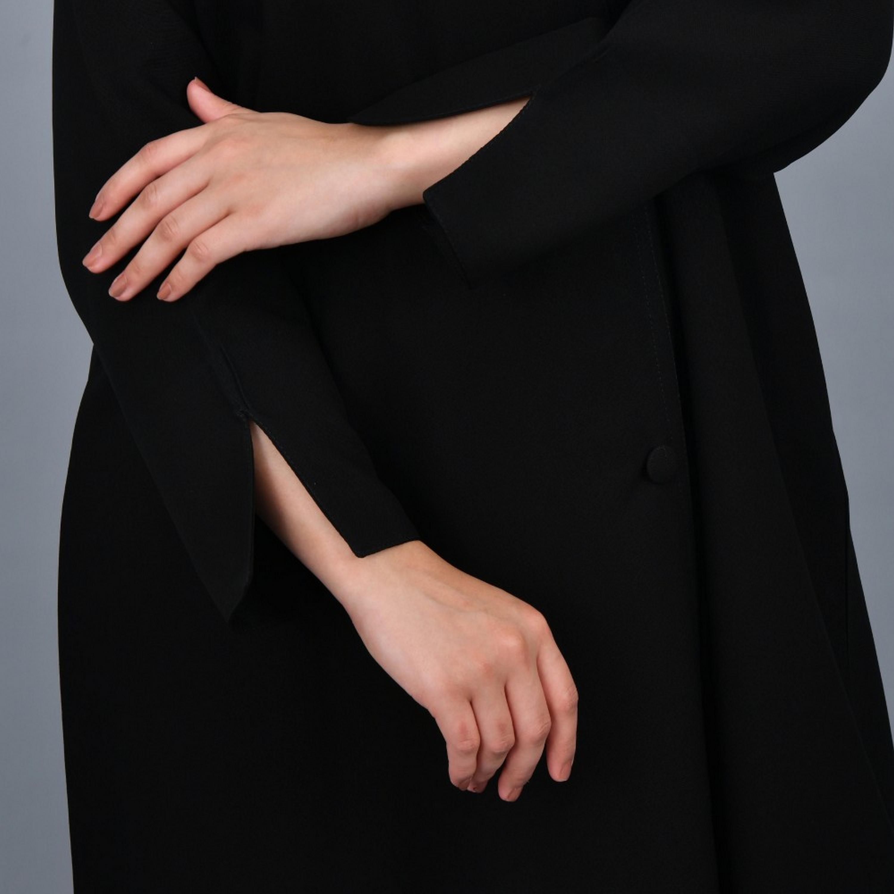Lamha Black Slit Sleeves Crepe Women Abaya with Hijab-women-arabicclothing-abayas-image-3