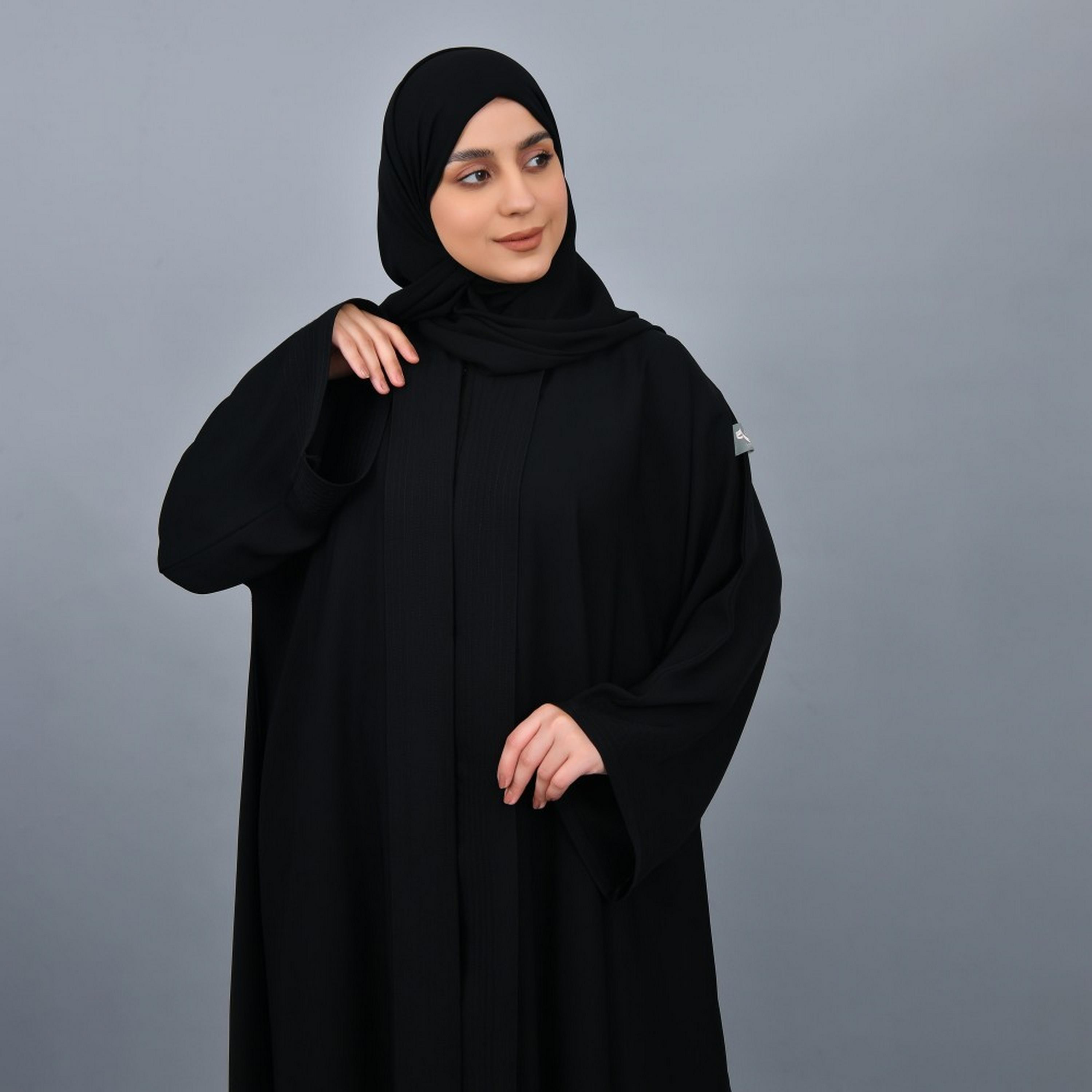 Lamha Black Flare Sleeves Crepe Women Abaya with Hijab-women-arabicclothing-prayerclothing-image-2
