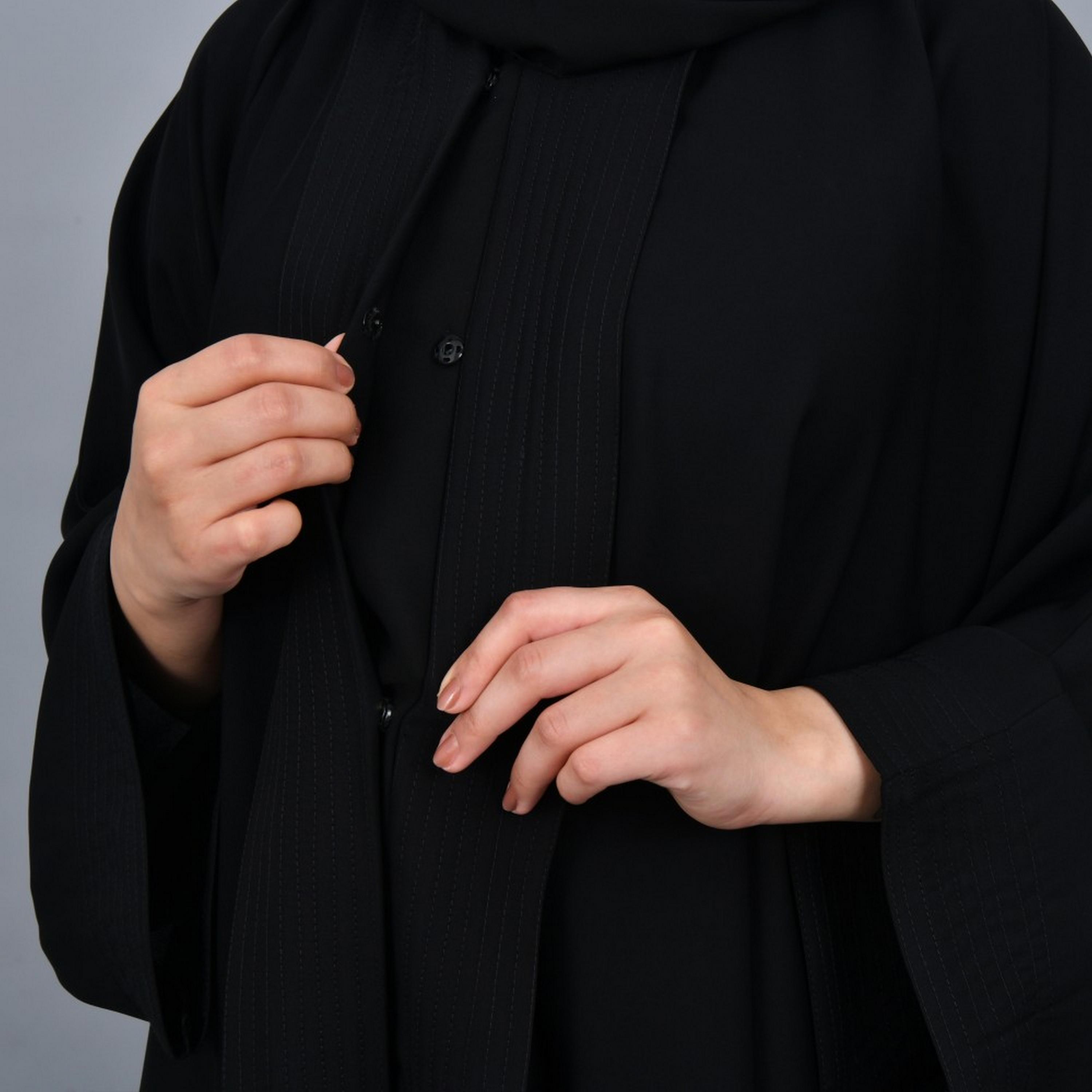 Lamha Black Flare Sleeves Crepe Women Abaya with Hijab-women-arabicclothing-prayerclothing-image-3
