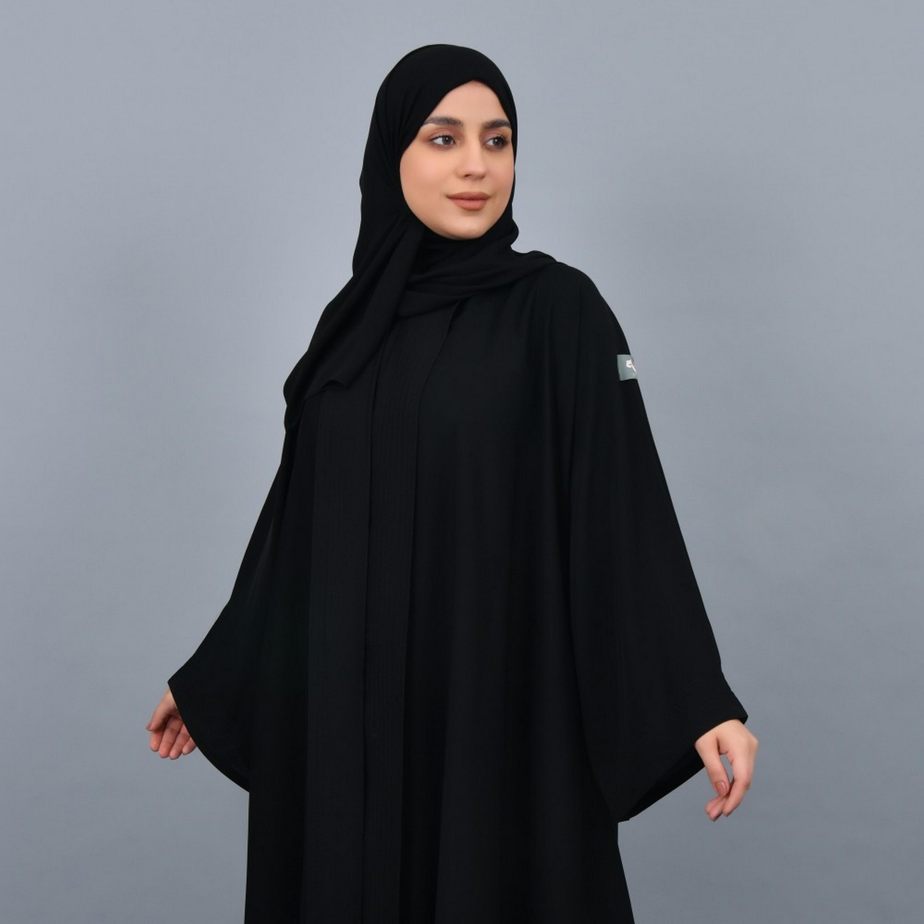 Lamha Black Flare Sleeves Crepe Women Abaya with Hijab-women-arabicclothing-prayerclothing-image-4
