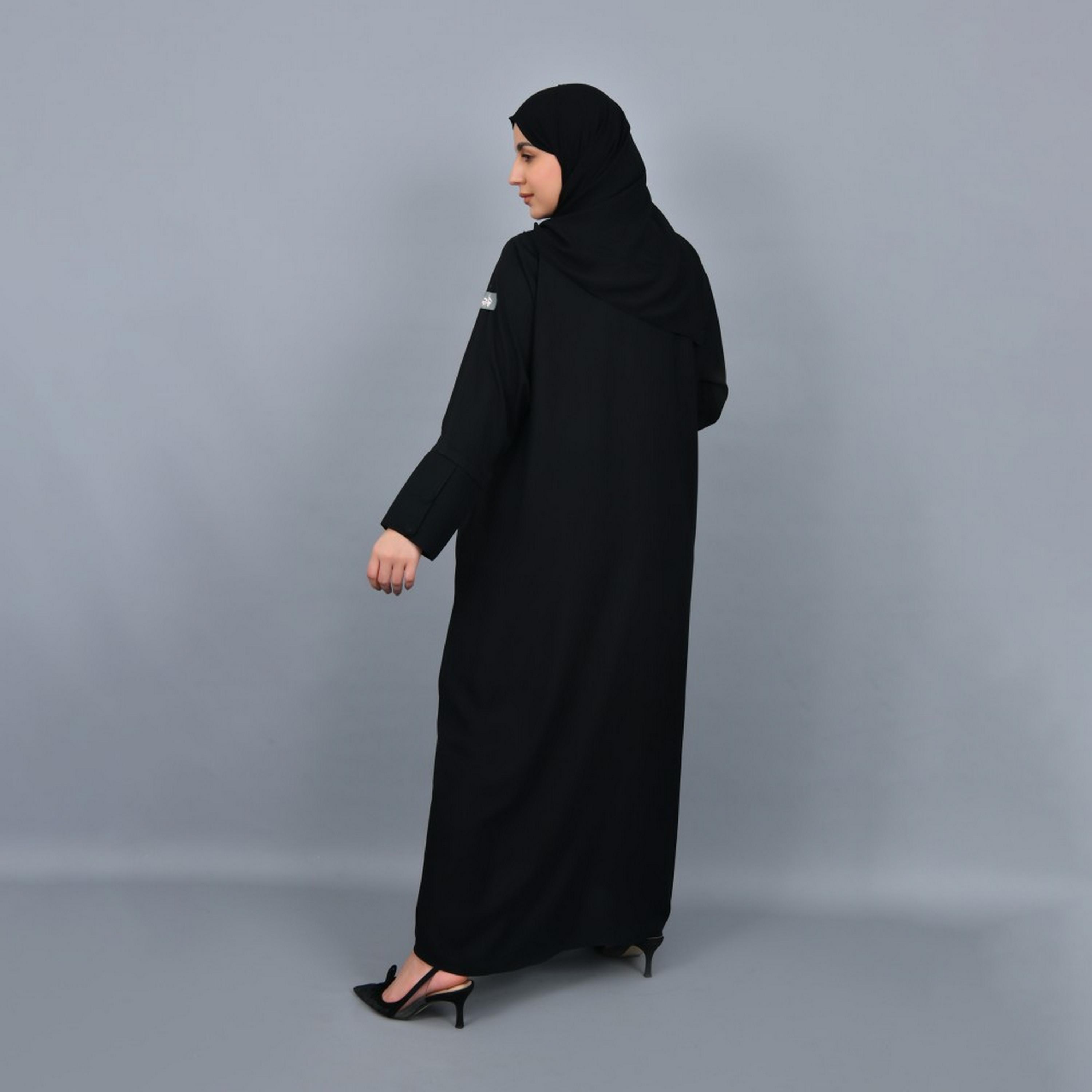 Lamha Black Buttoned Cuff Sleeves Crepe Women Abaya with Hijab-women-arabicclothing-abayas-image-4
