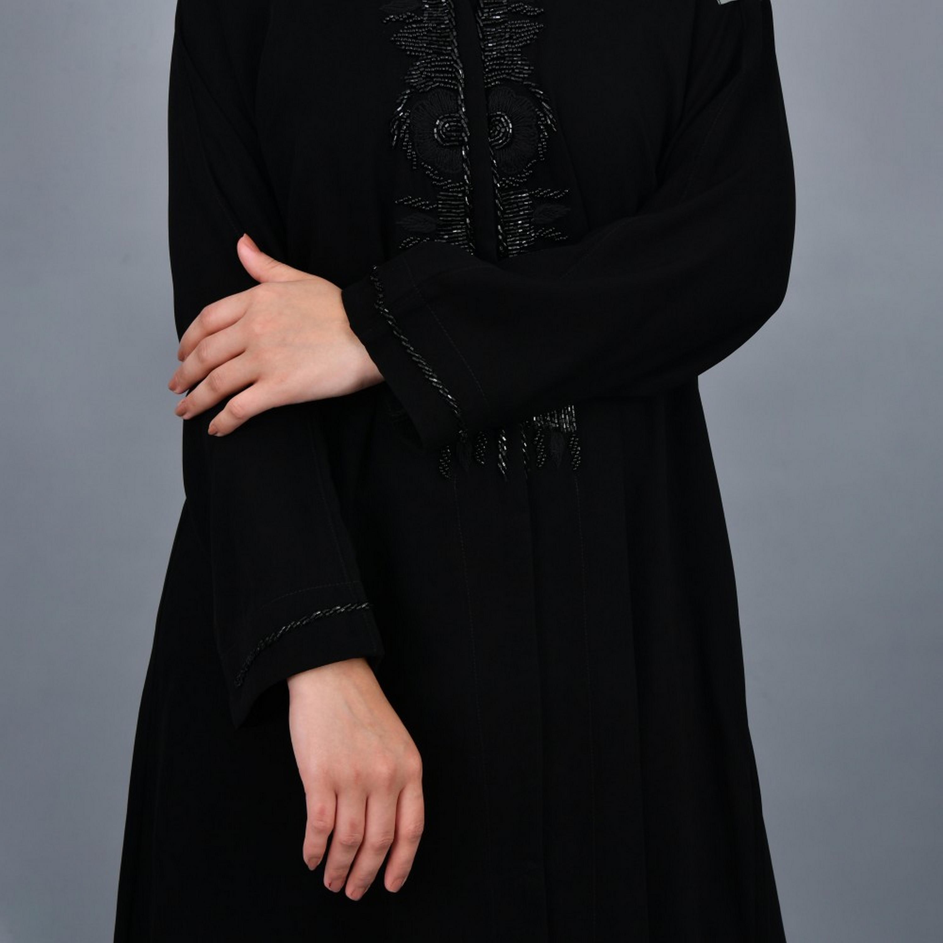 Lamha Black Beaded Crepe Women Abaya with Hijab-women-arabicclothing-abayas-image-3