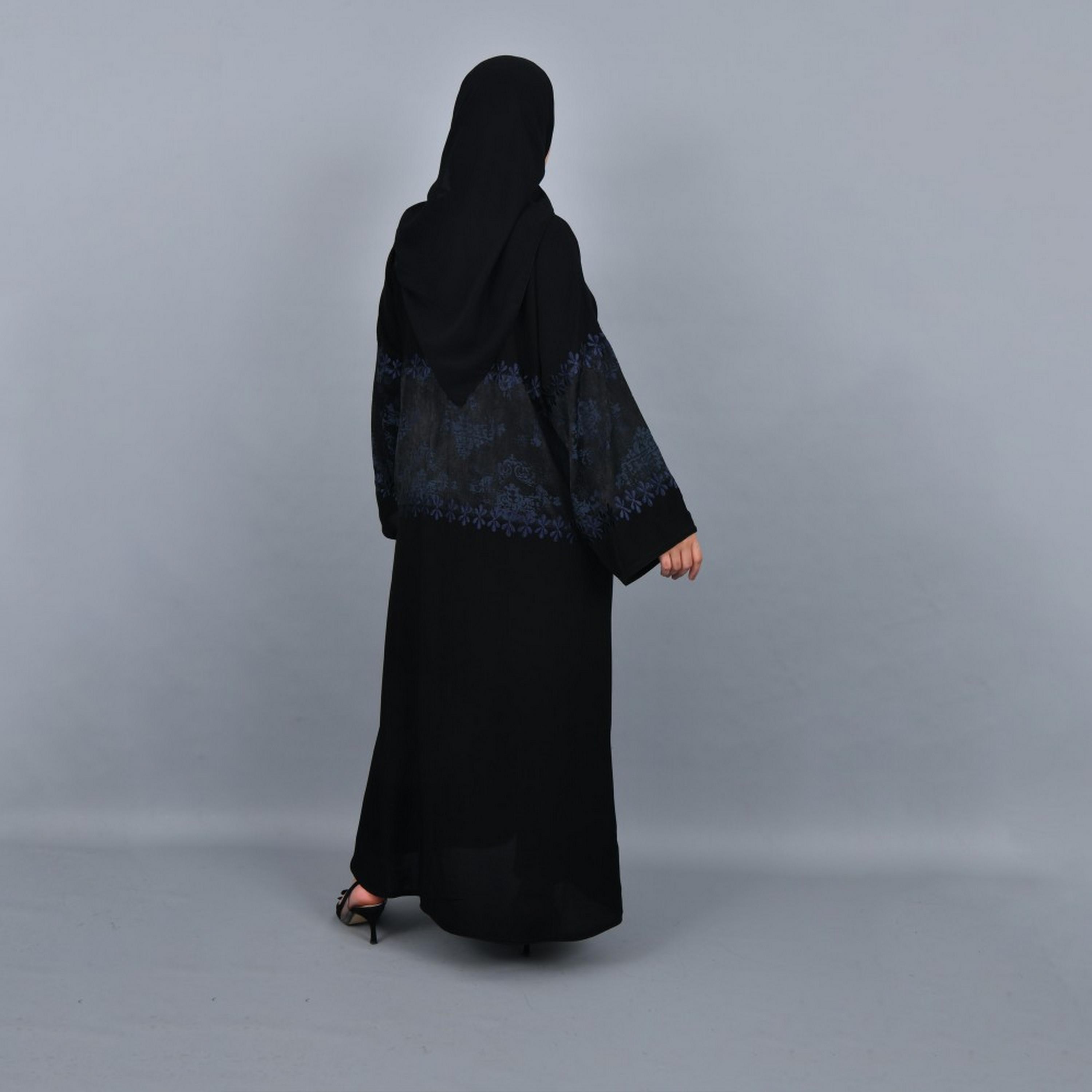 Lamha Black Embroidered Crepe Women Abaya with Hijab-women-arabicclothing-abayas-image-4