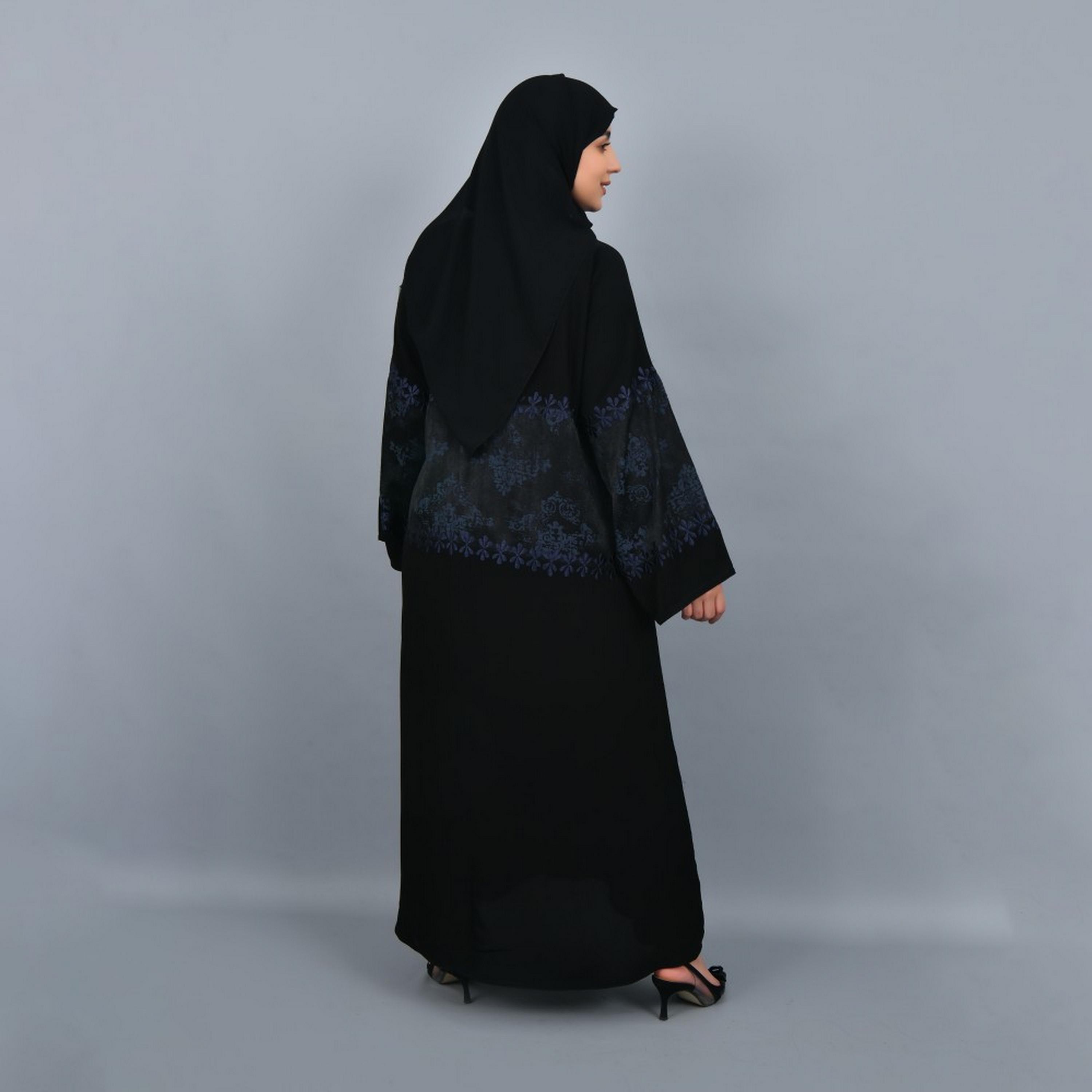 Lamha Black Embroidered Crepe Women Abaya with Hijab-women-arabicclothing-abayas-image-5