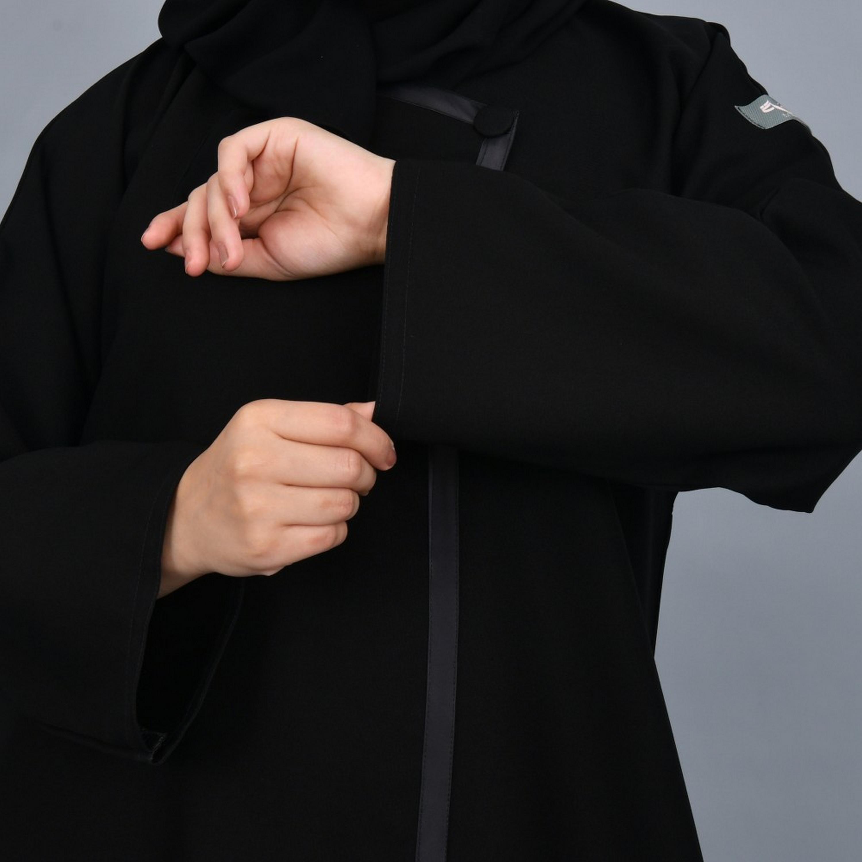 Lamha Black Crepe Women Side Buttoned Abaya with Hijab-women-arabicclothing-abayas-image-3