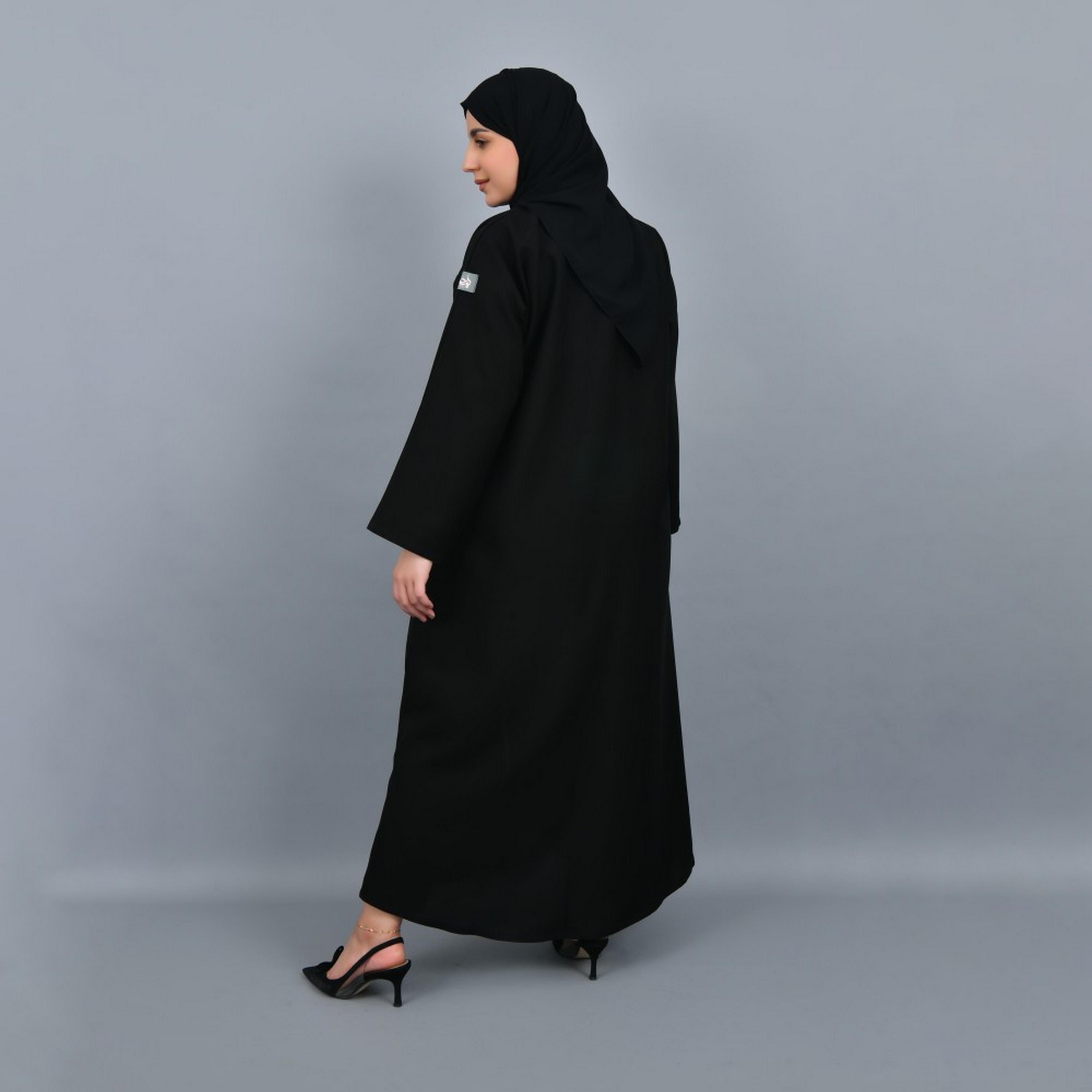 Lamha Black Crepe Women Side Buttoned Abaya with Hijab-women-arabicclothing-abayas-image-4