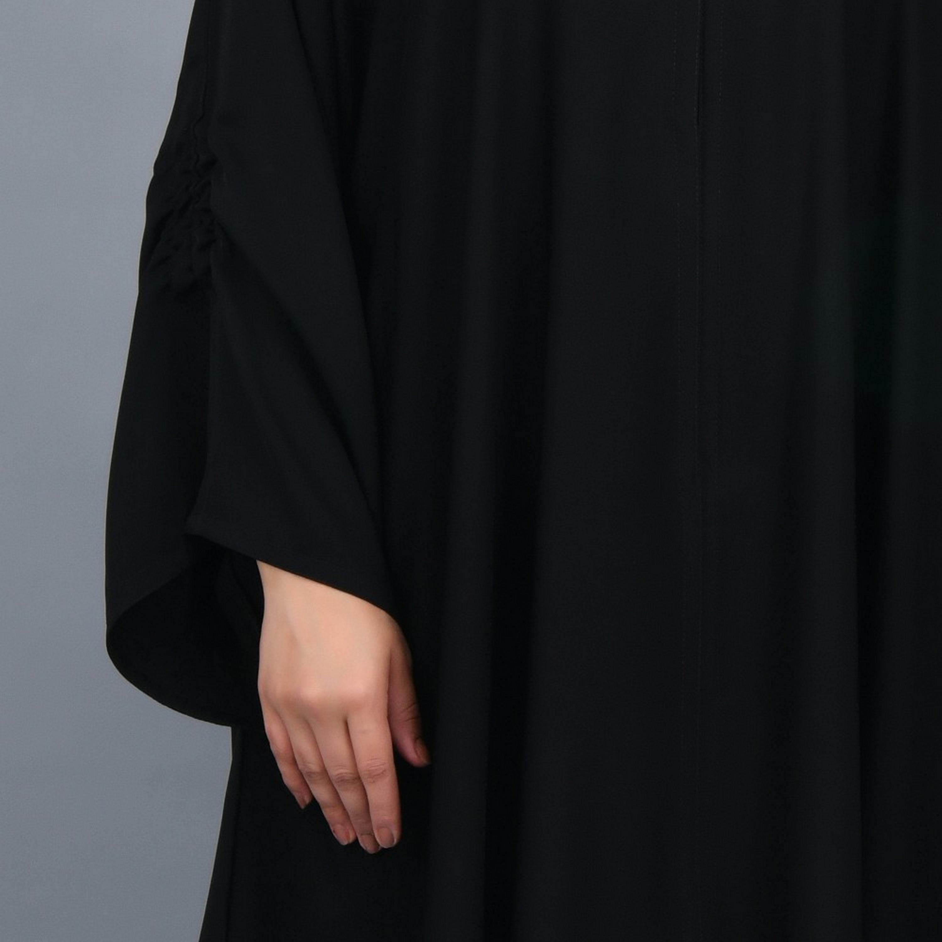 Lamha Black Slit And Gathered Sleeves Crepe Women Abaya with Hijab-women-arabicclothing-abayas-image-3