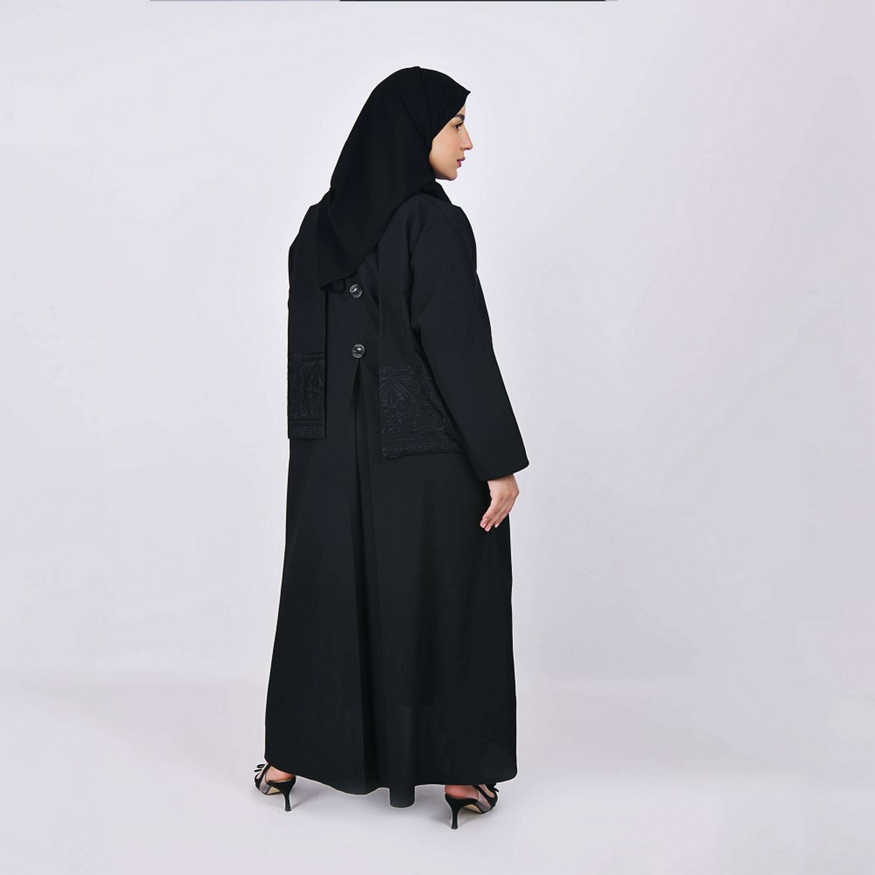 Lamha Black Embroidered Crepe Women Abaya with Hijab-women-arabicclothing-abayas-image-4