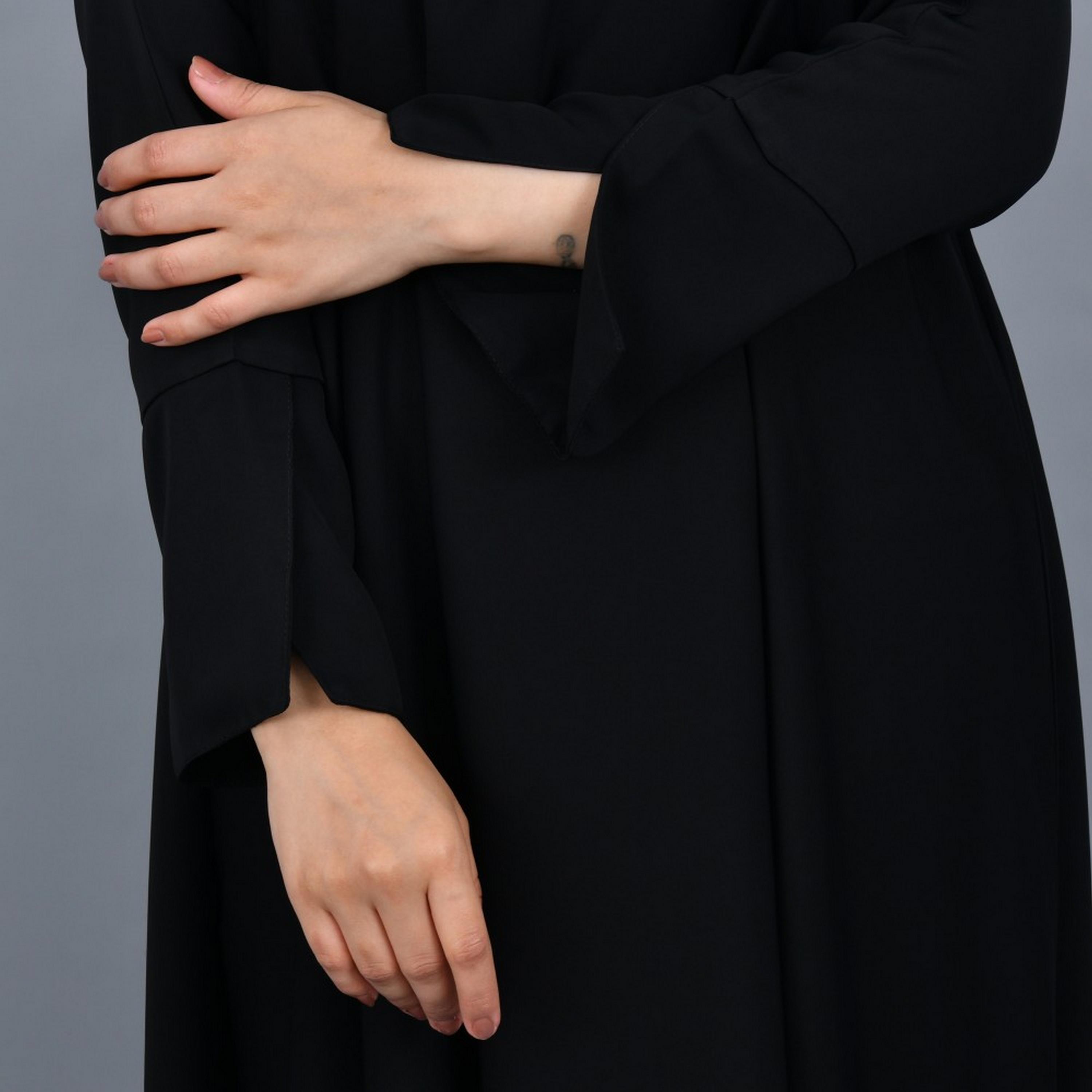 Lamha Black Slit Sleeves Crepe Women Abaya with Hijab-women-arabicclothing-prayerclothing-image-2