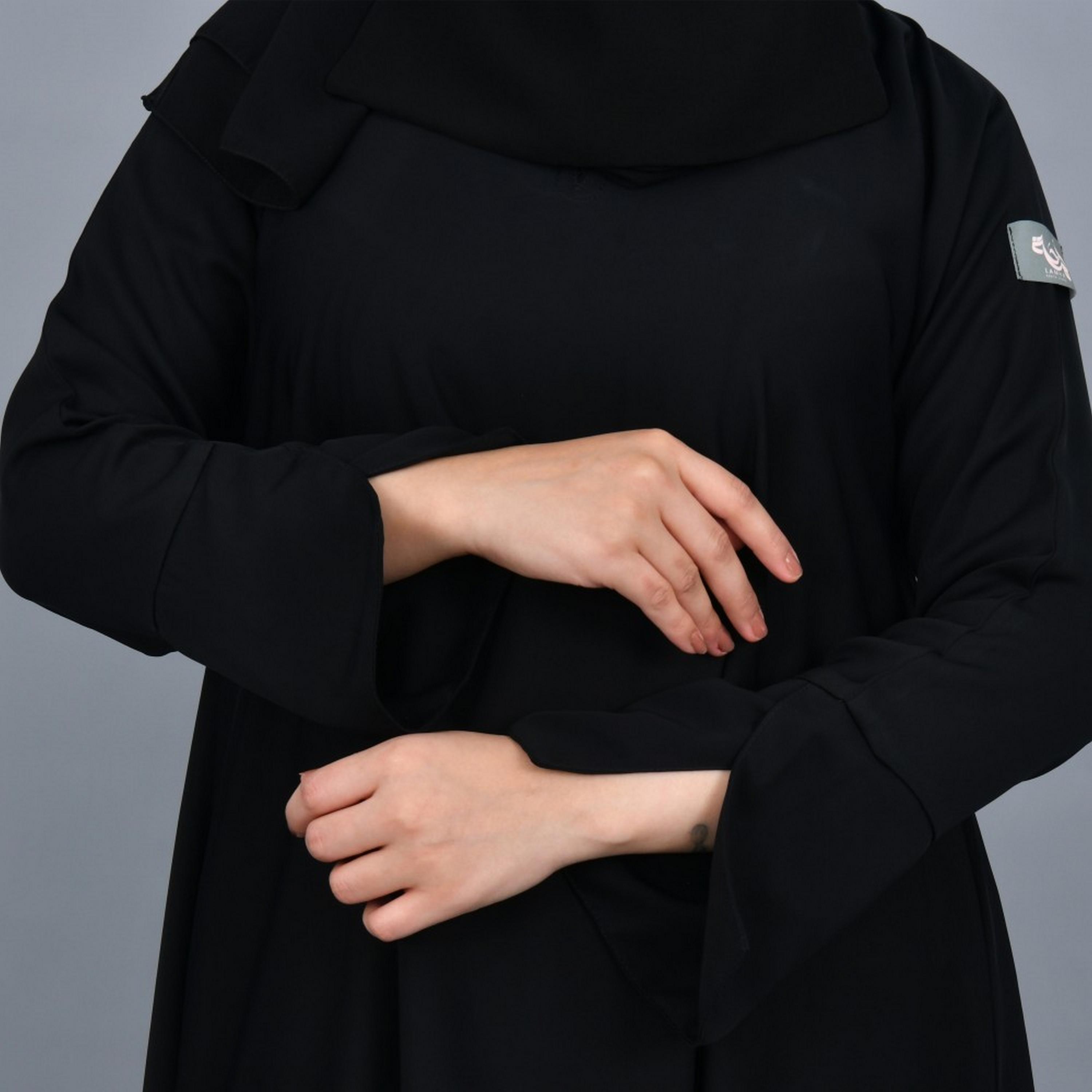 Lamha Black Slit Sleeves Crepe Women Abaya with Hijab-women-arabicclothing-prayerclothing-image-3