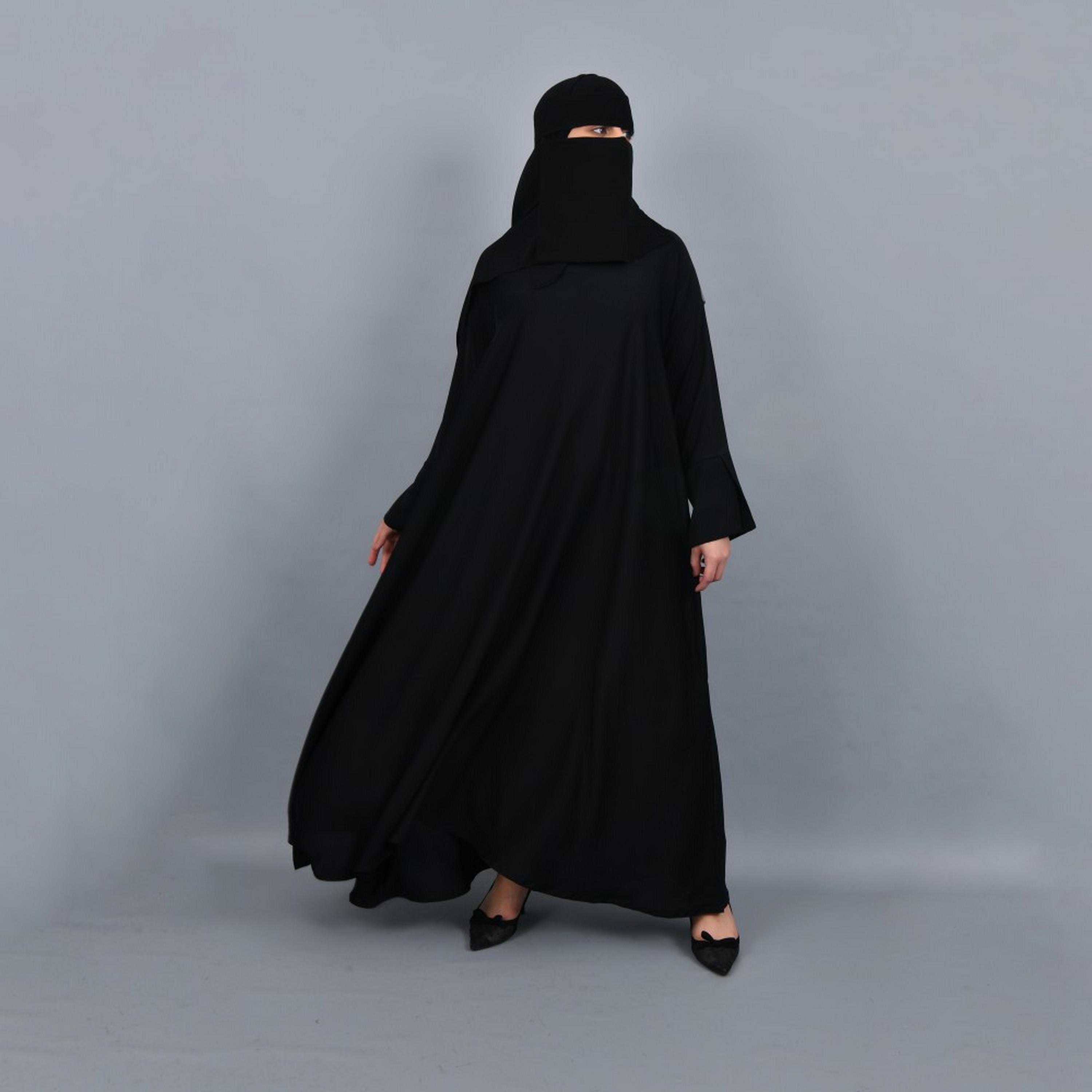 Lamha Black Slit Sleeves Crepe Women Abaya with Hijab-women-arabicclothing-prayerclothing-image-4