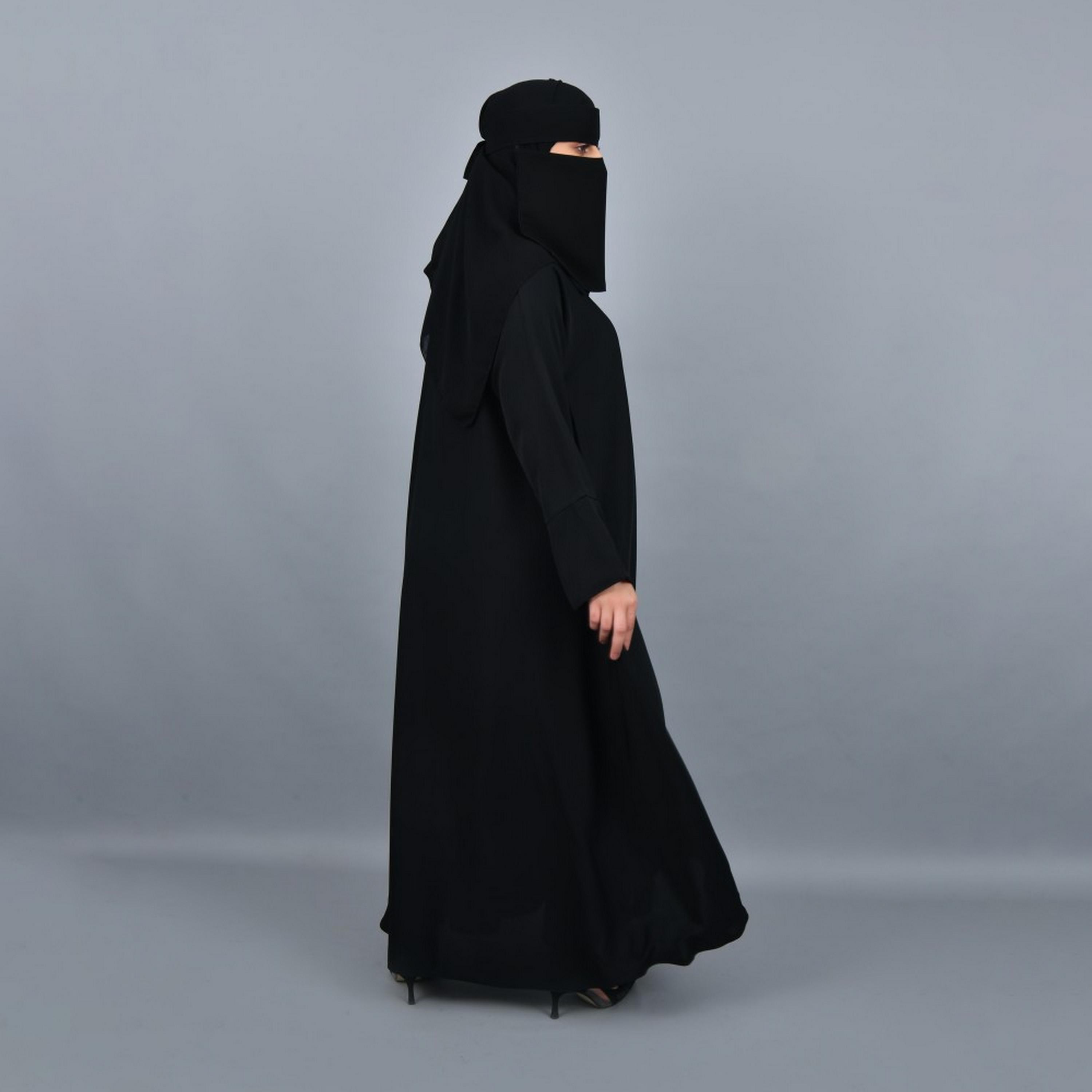 Lamha Black Slit Sleeves Crepe Women Abaya with Hijab-women-arabicclothing-prayerclothing-image-5