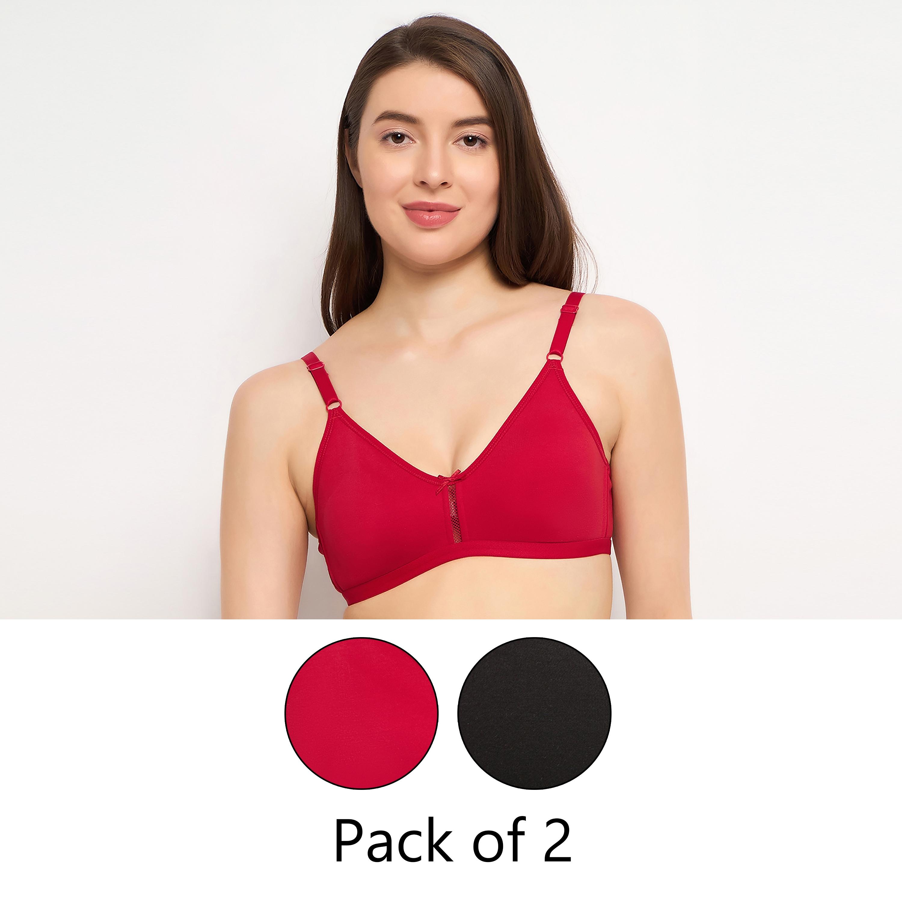Clovia Pack of 2 Smoothie Non-Padded Non-Wired Full Coverage Women's T-Shirt Bra in Red & Black-women-clothing-lingerie-bras-image-1