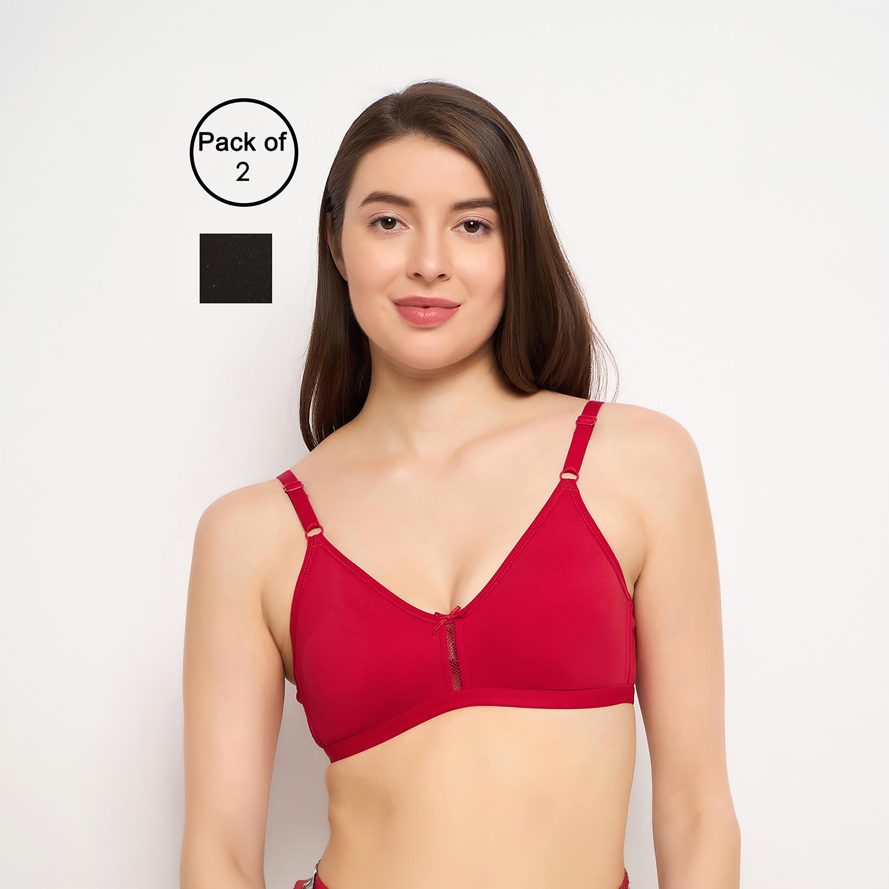 Clovia Pack of 2 Smoothie Non-Padded Non-Wired Full Coverage Women's T-Shirt Bra in Red & Black-women-clothing-lingerie-bras-image-2