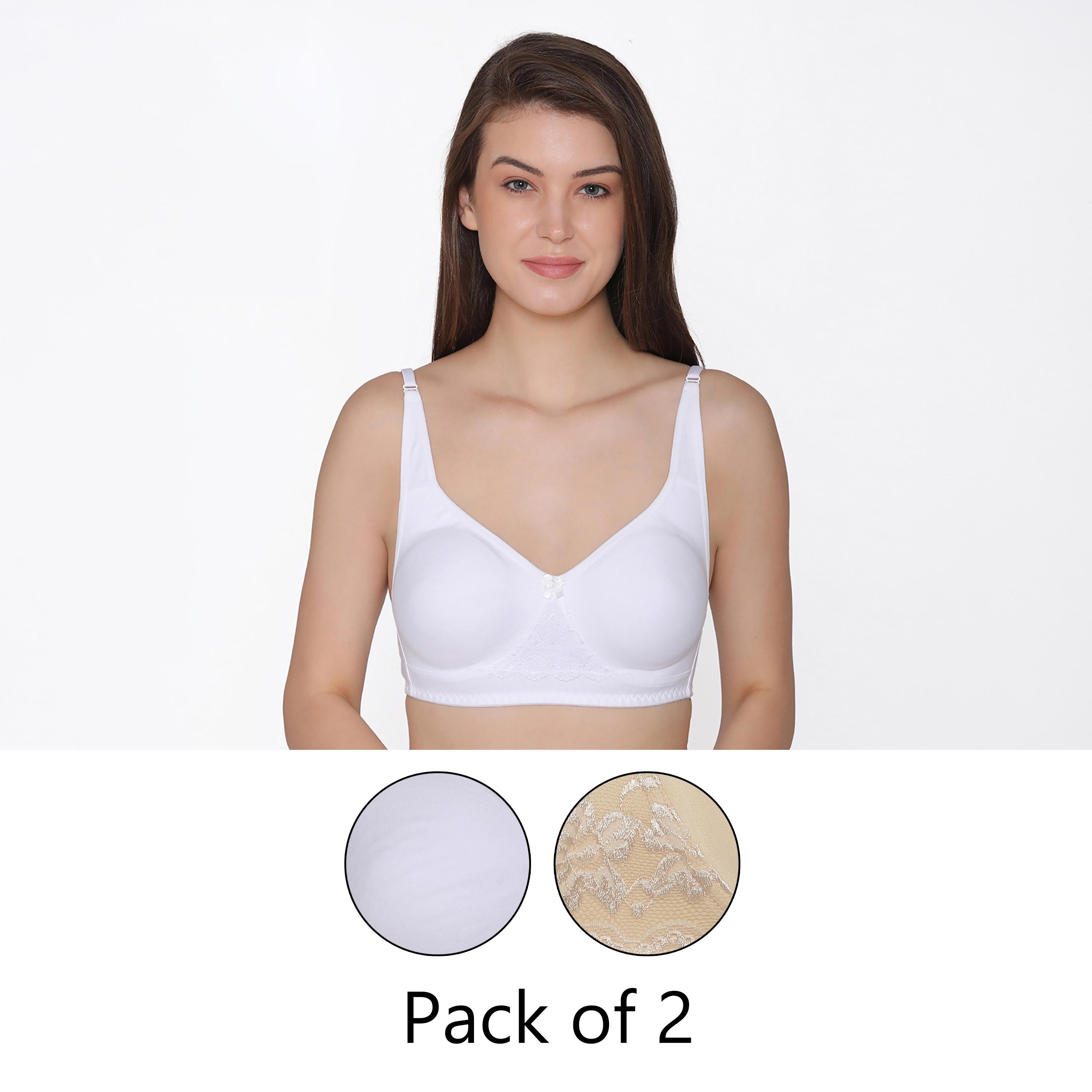 Clovia Pack of 2 Non-Padded Non-Wired Full Coverage Women's T-Shirt Bra in White & Cream - Cotton-women-clothing-lingerie-bras-image-1