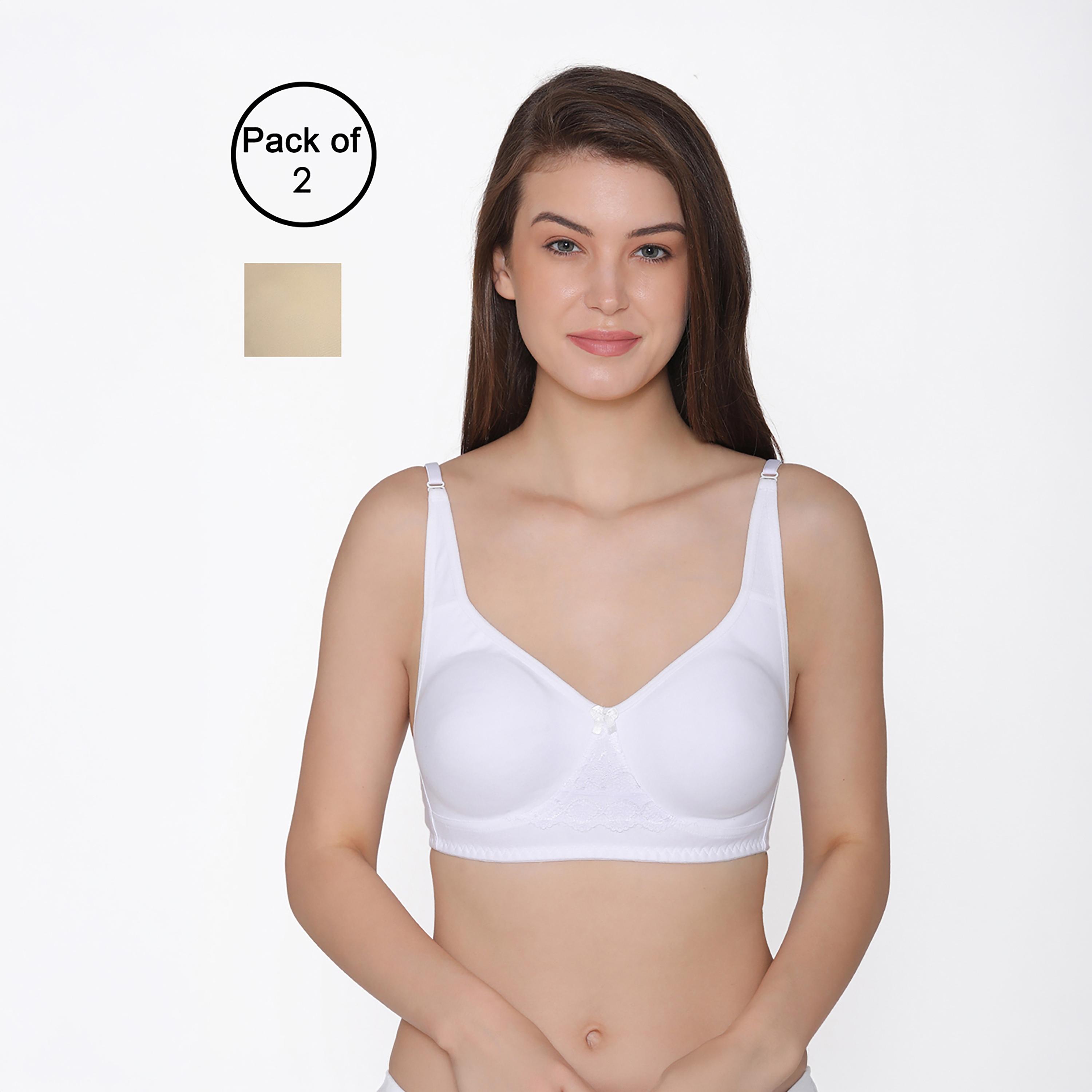Clovia Pack of 2 Non-Padded Non-Wired Full Coverage Women's T-Shirt Bra in White & Cream - Cotton-women-clothing-lingerie-bras-image-2