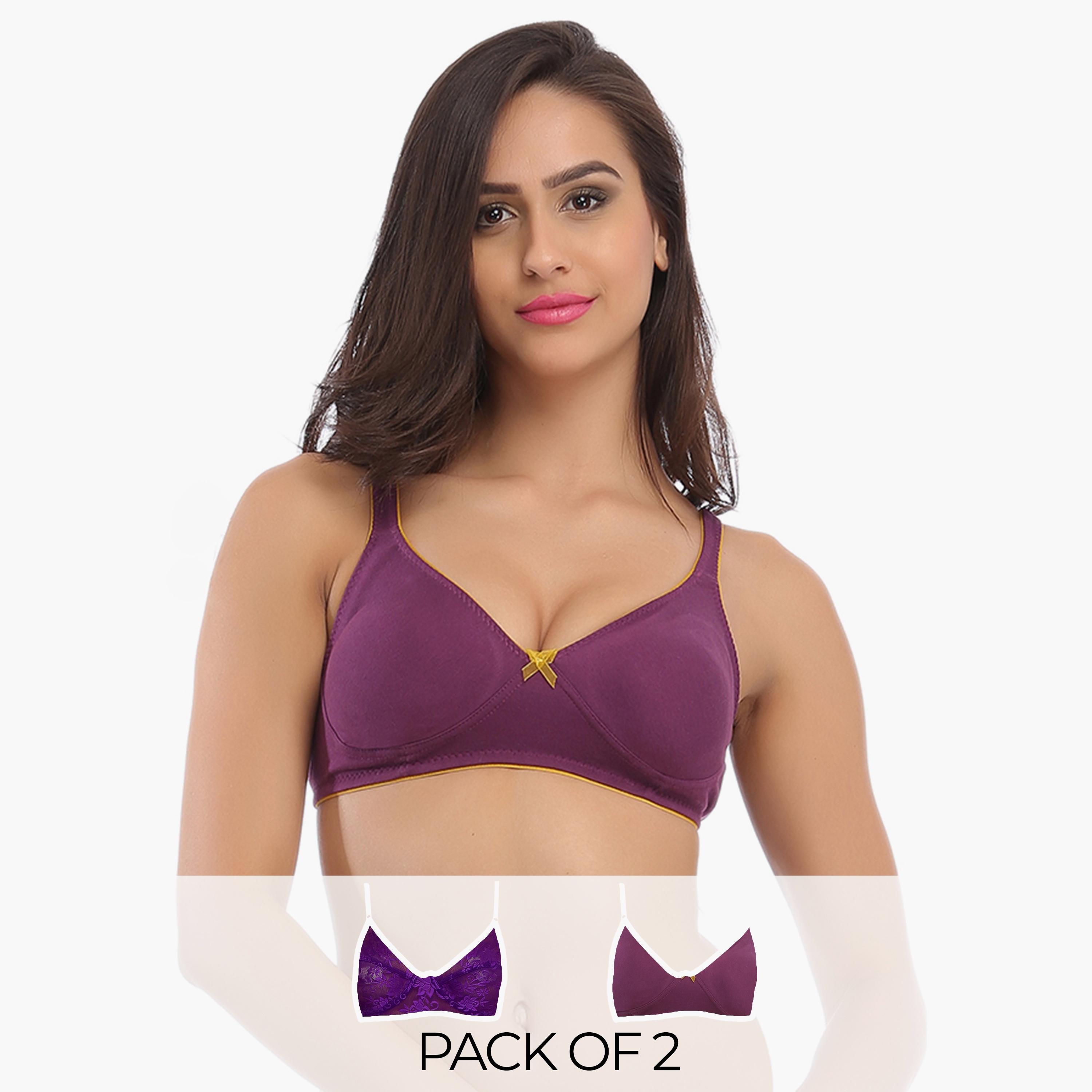 Clovia Pack of 2 Solid & Lace Non Padded Full Coverage Bra-women-clothing-lingerie-bras-image-1