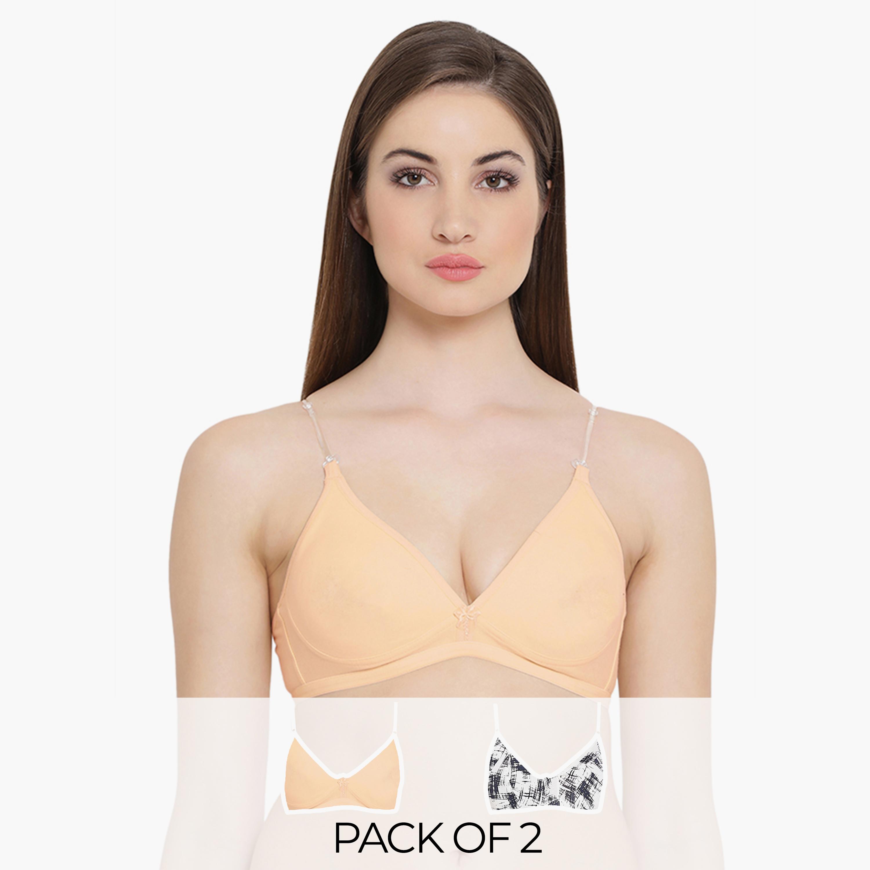 Clovia Pack of 2 Printed & Solid Non Padded Full Coverage Bra-women-clothing-lingerie-bras-image-1