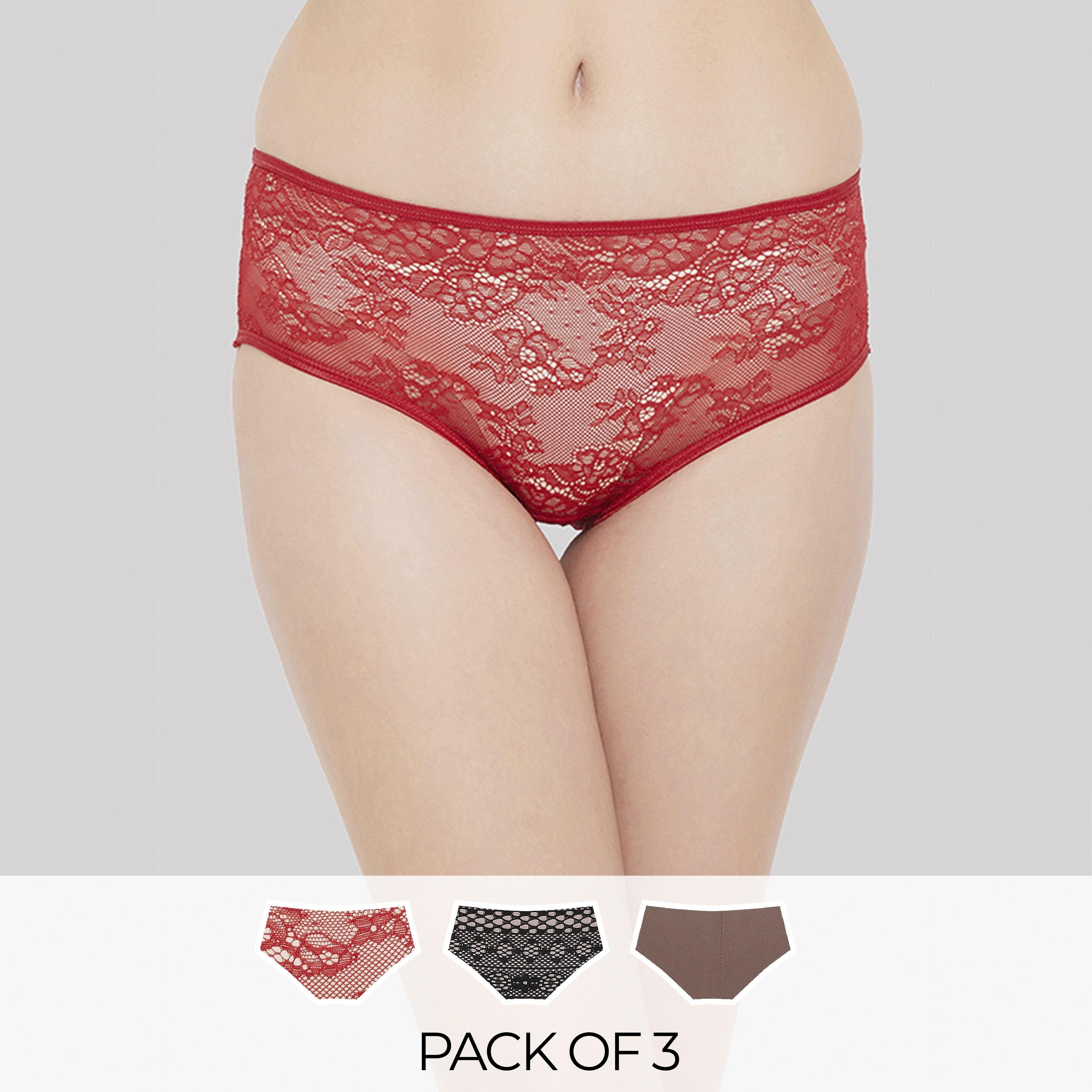 Clovia Pack of 3 Lace & Solid Mid Waist Hipster Panties-women-clothing-lingerie-panties-image-1