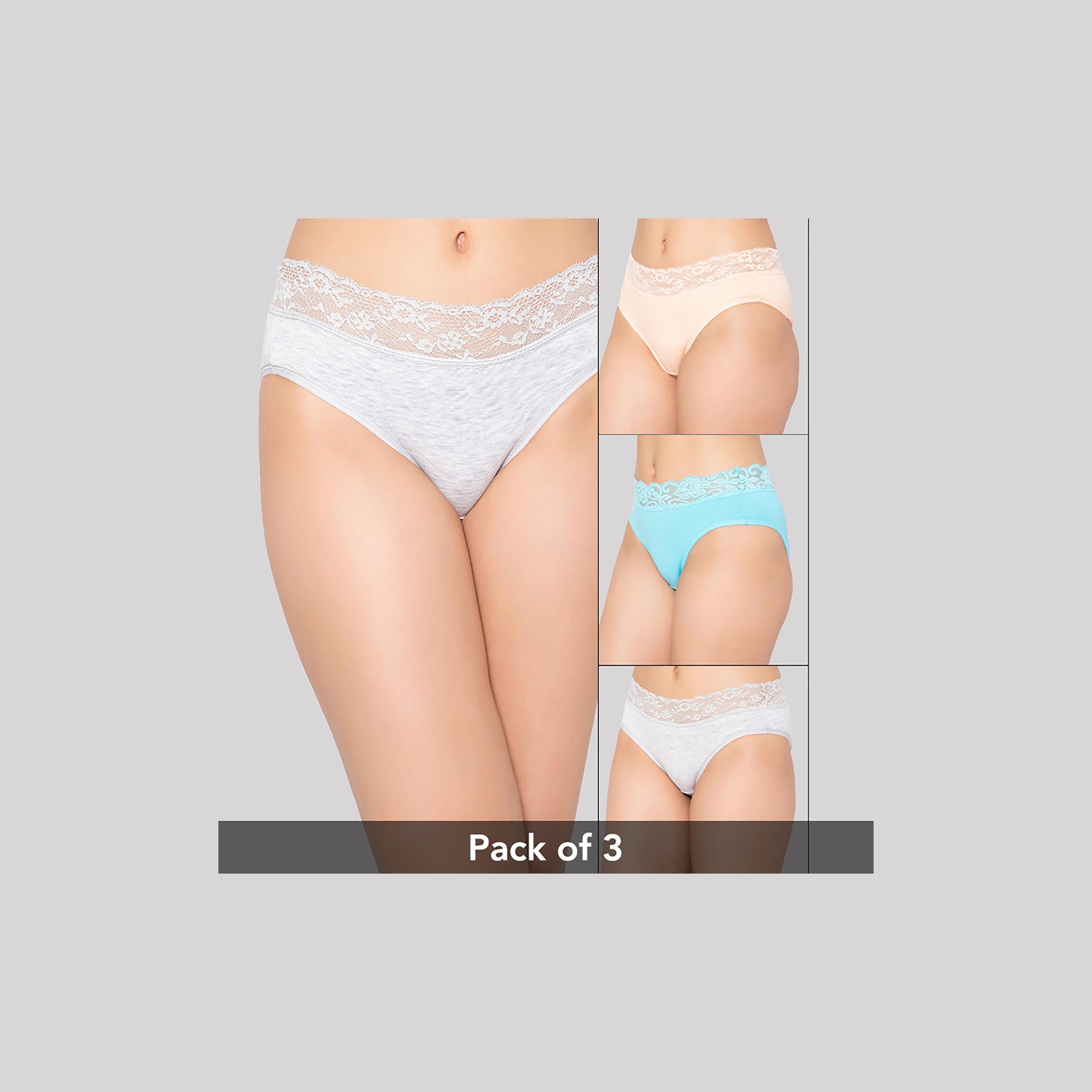 Clovia Pack of 3 Cotton Solid Mid Waist Hipster Panties with Lace Waist-women-clothing-lingerie-panties-image-1