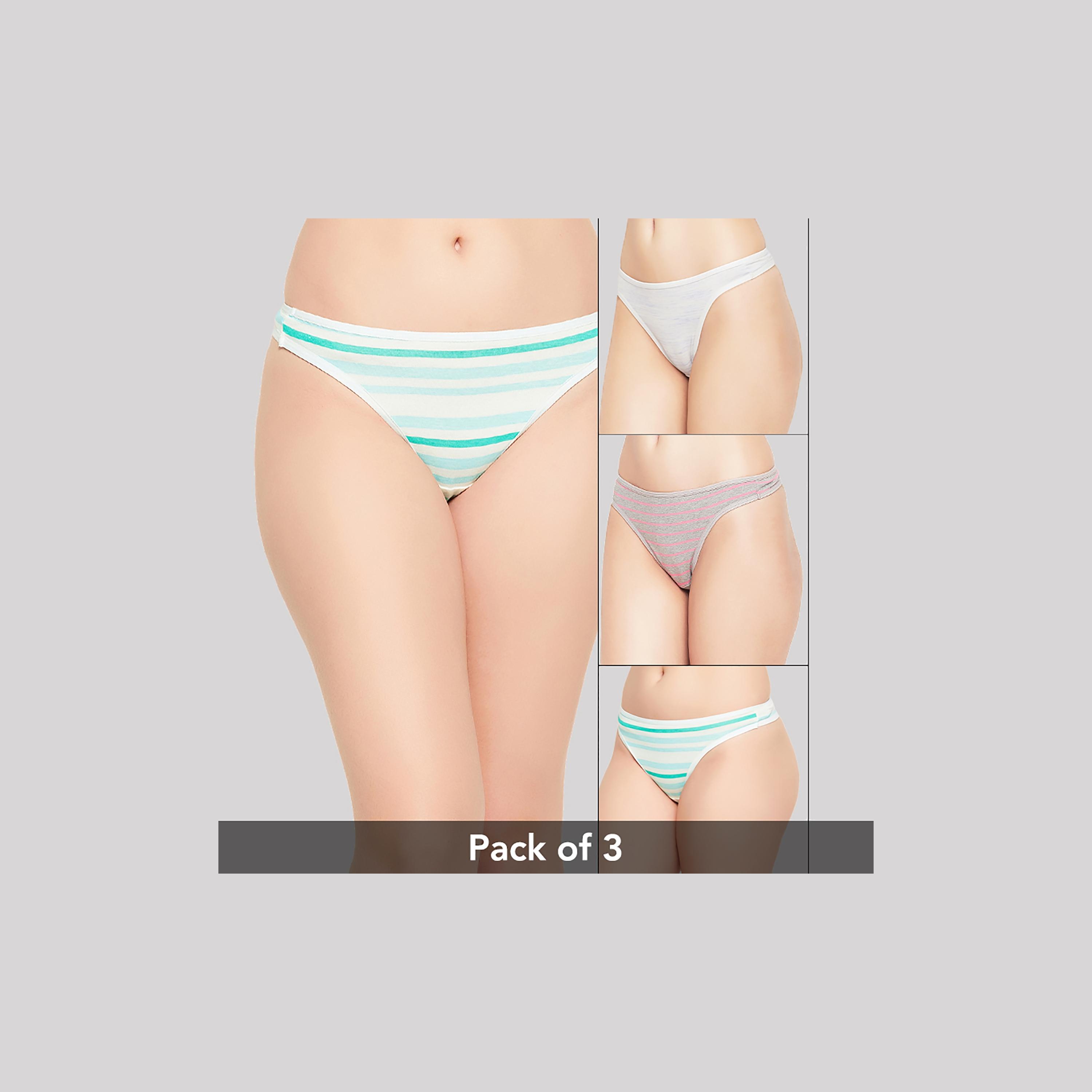Clovia Pack of 3 Cotton Striped Low Waist Thongs-women-clothing-lingerie-panties-image-1