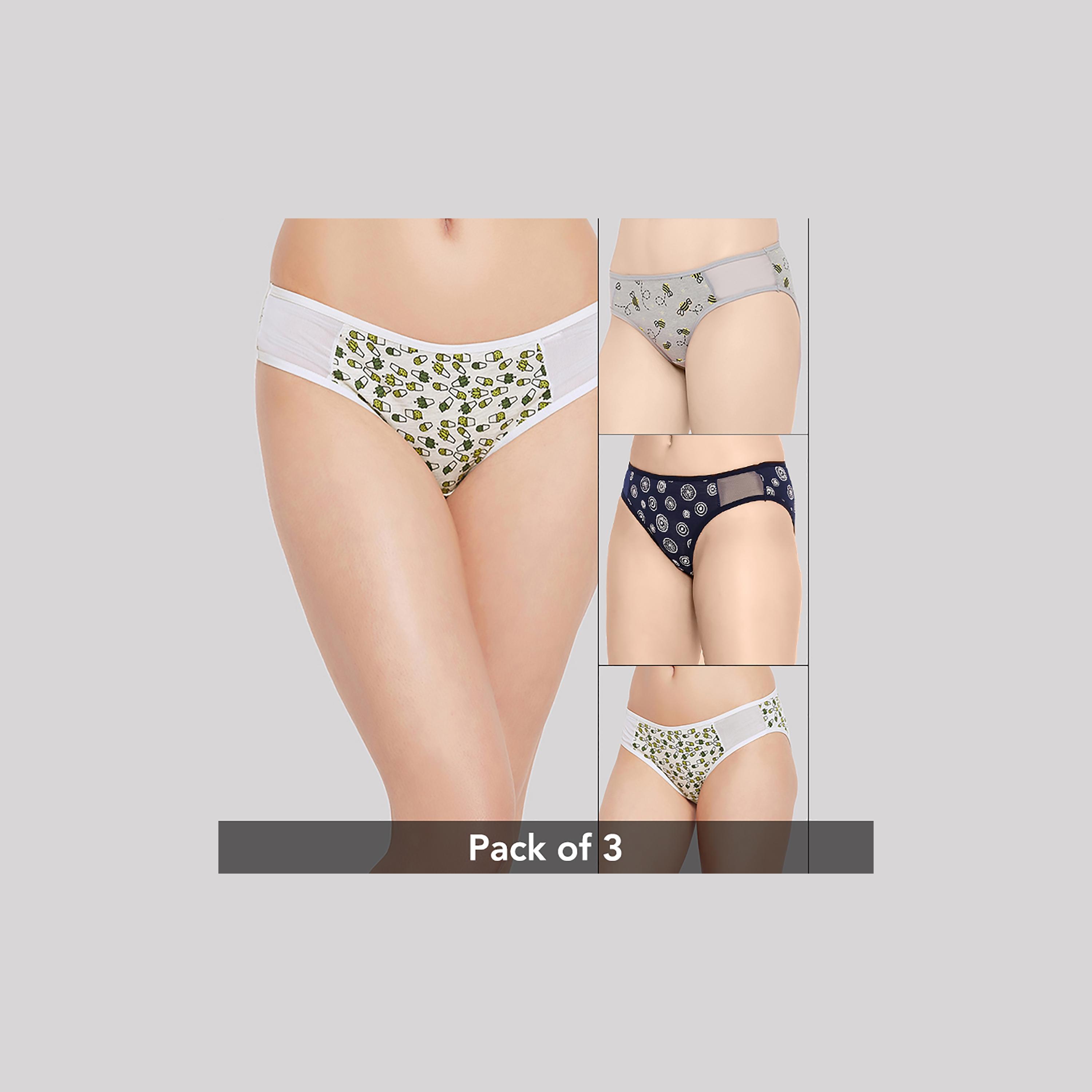 Clovia Pack of 3 Low Waist Printed Bikini Panties with Powernet Panel-women-clothing-lingerie-panties-image-1