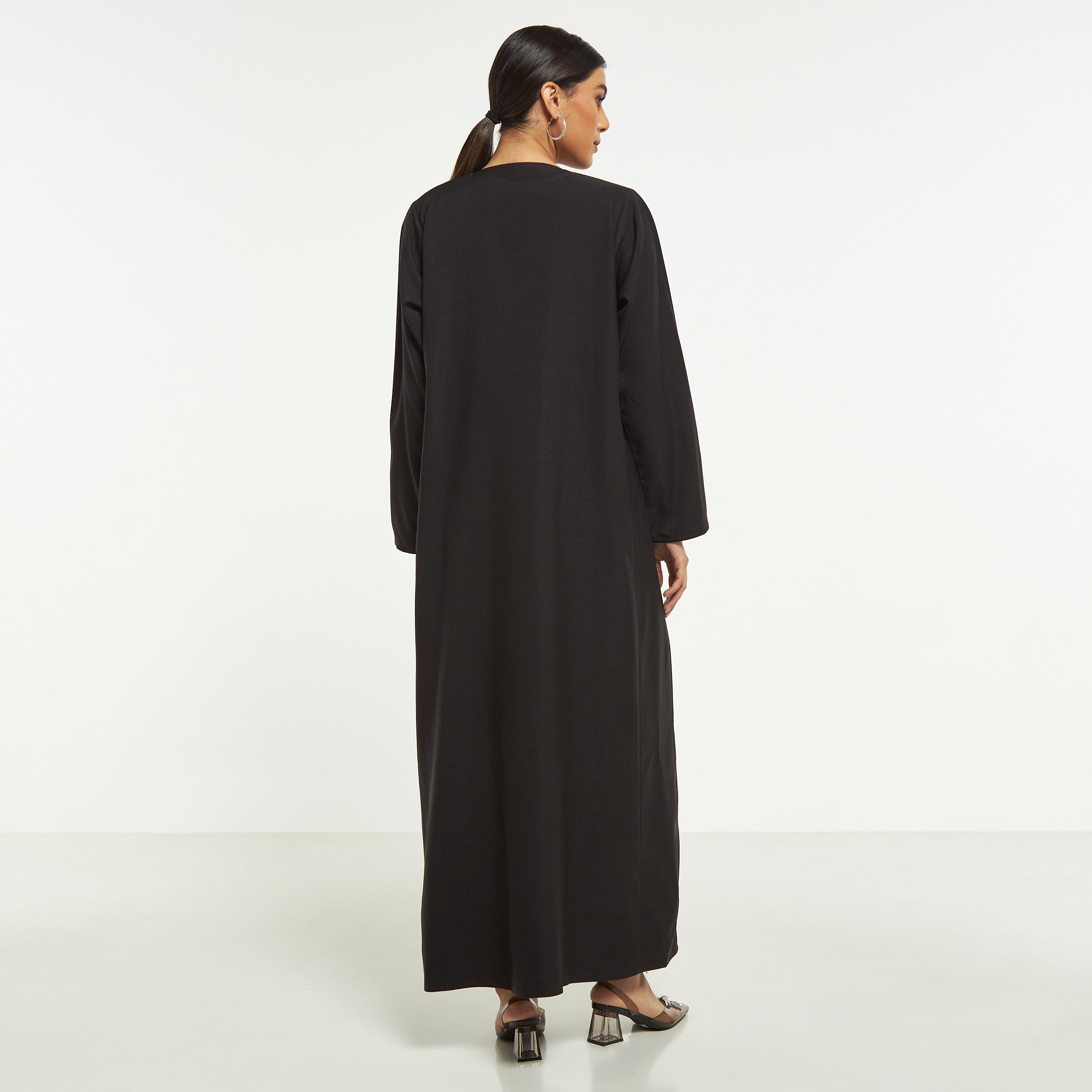 Hadiyath Al Madinah Solid Abaya with Pocket and Hijab-women-arabicclothing-abayas-image-5