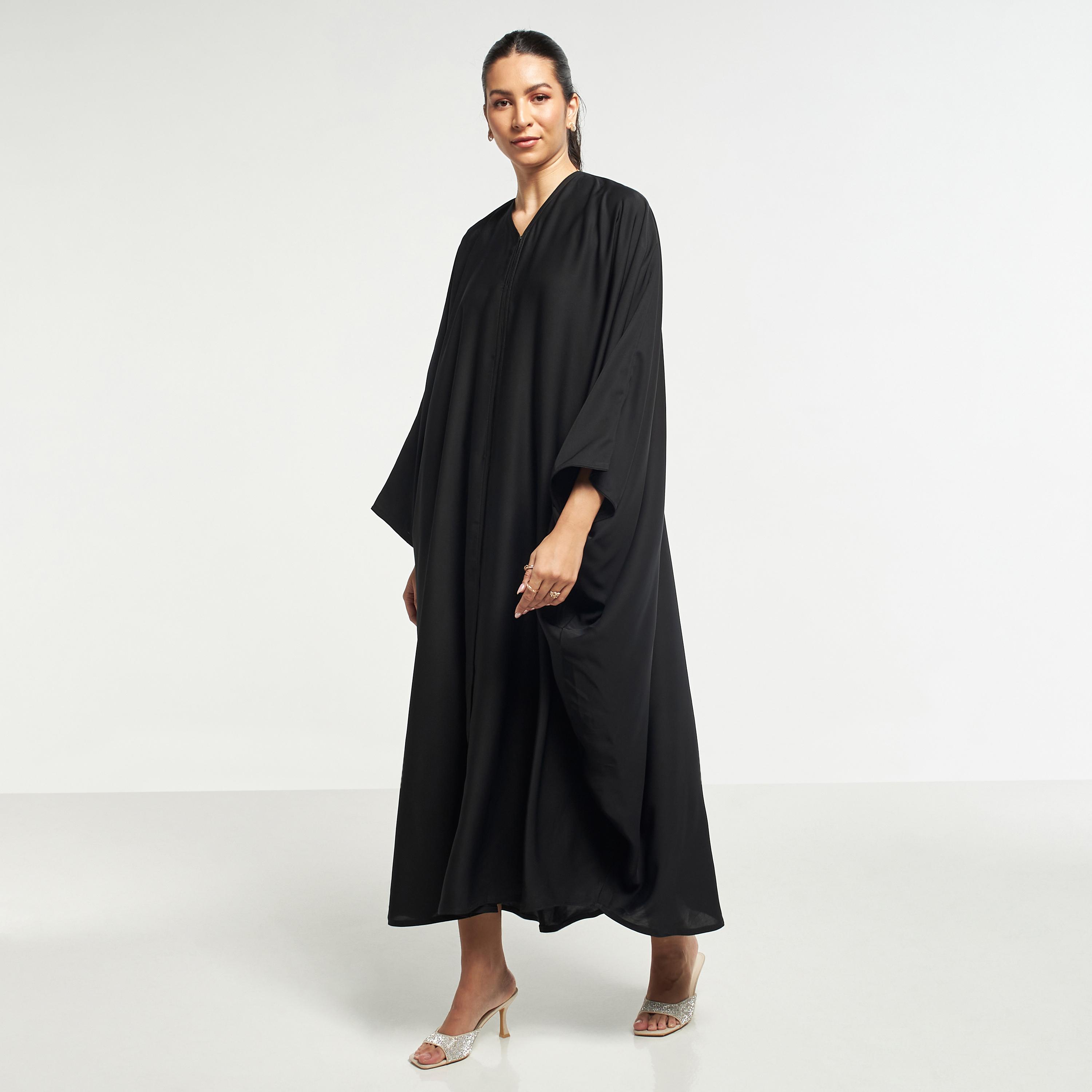 Hadiyath Al Madinah Solid Butterfly Style Abaya with Hijab-women-arabicclothing-abayas-image-1