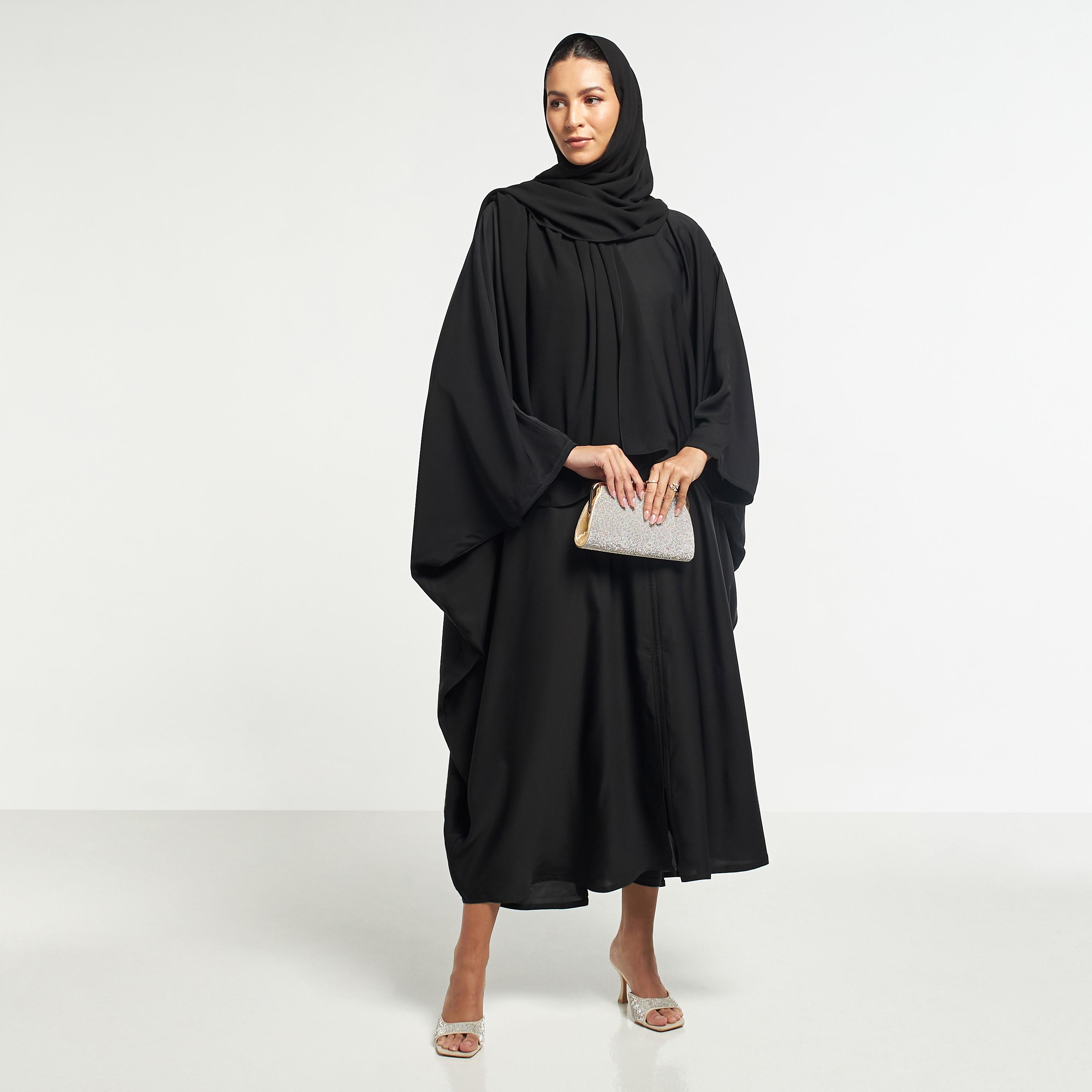 Hadiyath Al Madinah Solid Butterfly Style Abaya with Hijab-women-arabicclothing-abayas-image-4