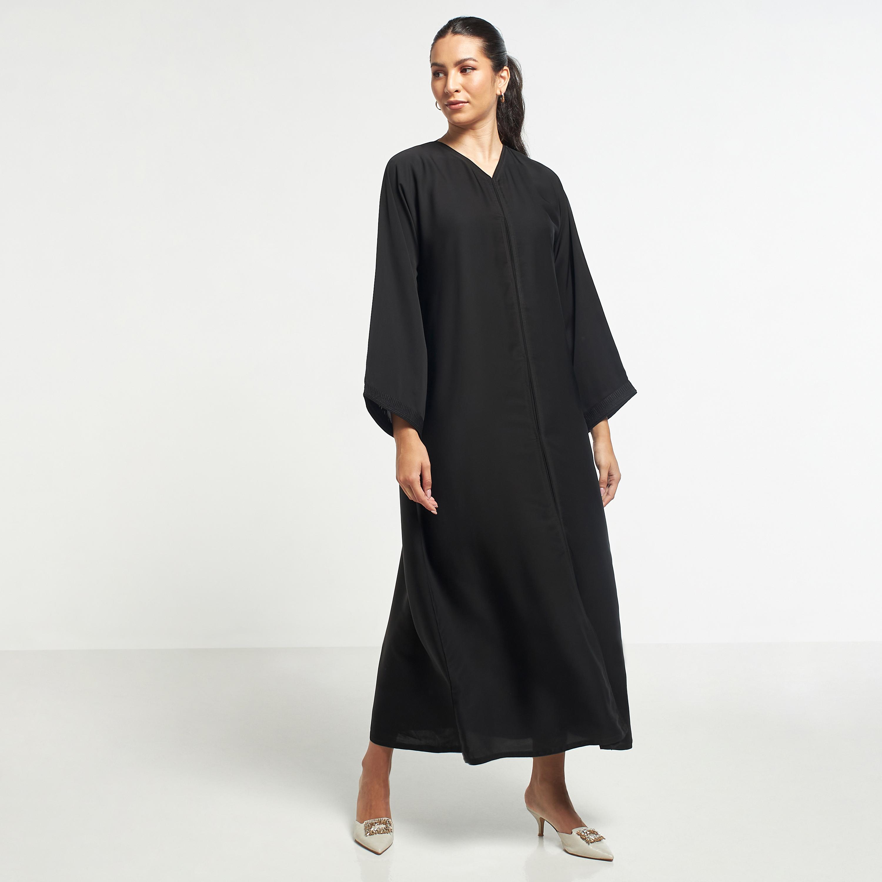 Hadiyath Al Madinah Embellished V-neck Abaya with Hijab-women-arabicclothing-abayas-image-1