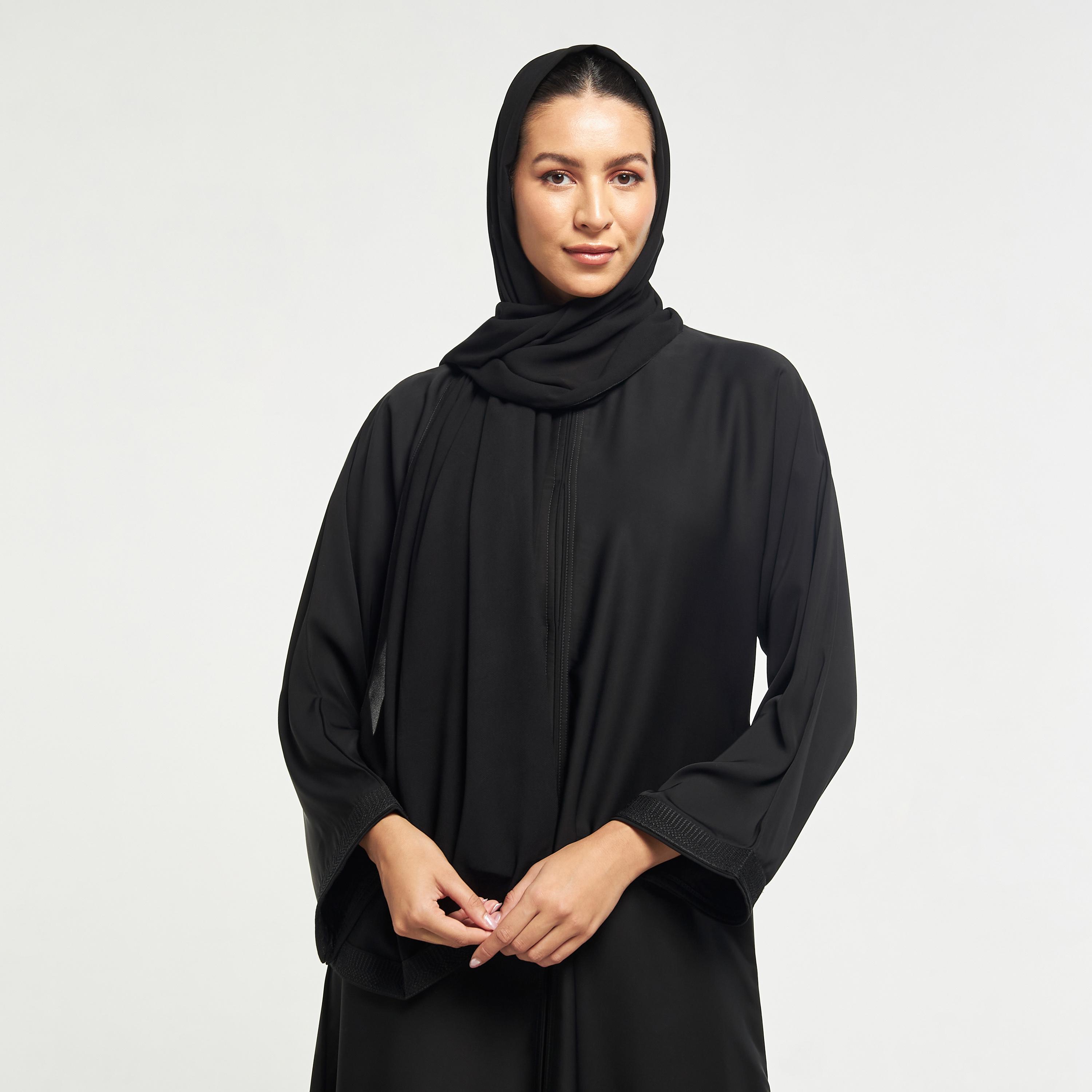 Hadiyath Al Madinah Embellished V-neck Abaya with Hijab-women-arabicclothing-abayas-image-2
