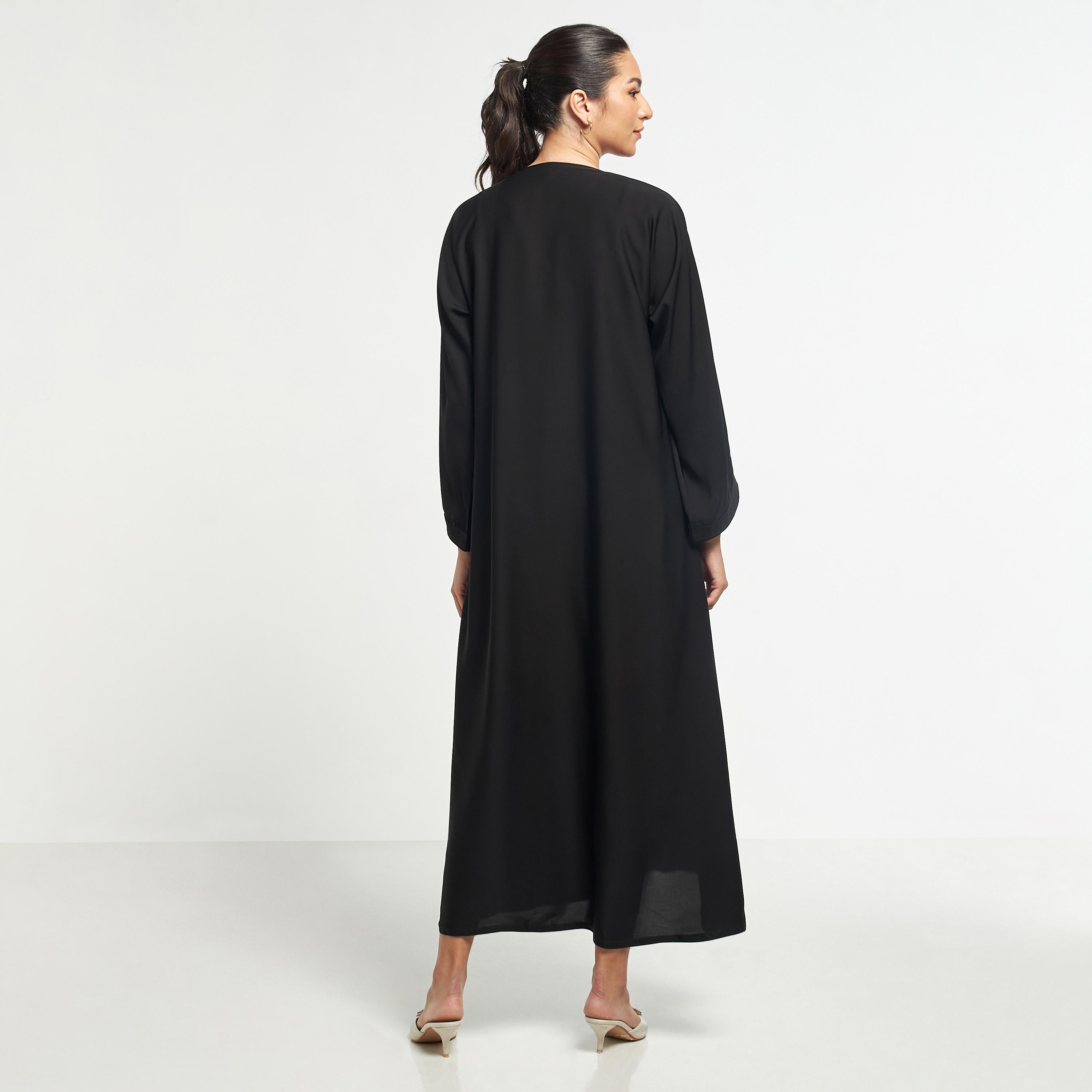 Hadiyath Al Madinah Embellished V-neck Abaya with Hijab-women-arabicclothing-abayas-image-5