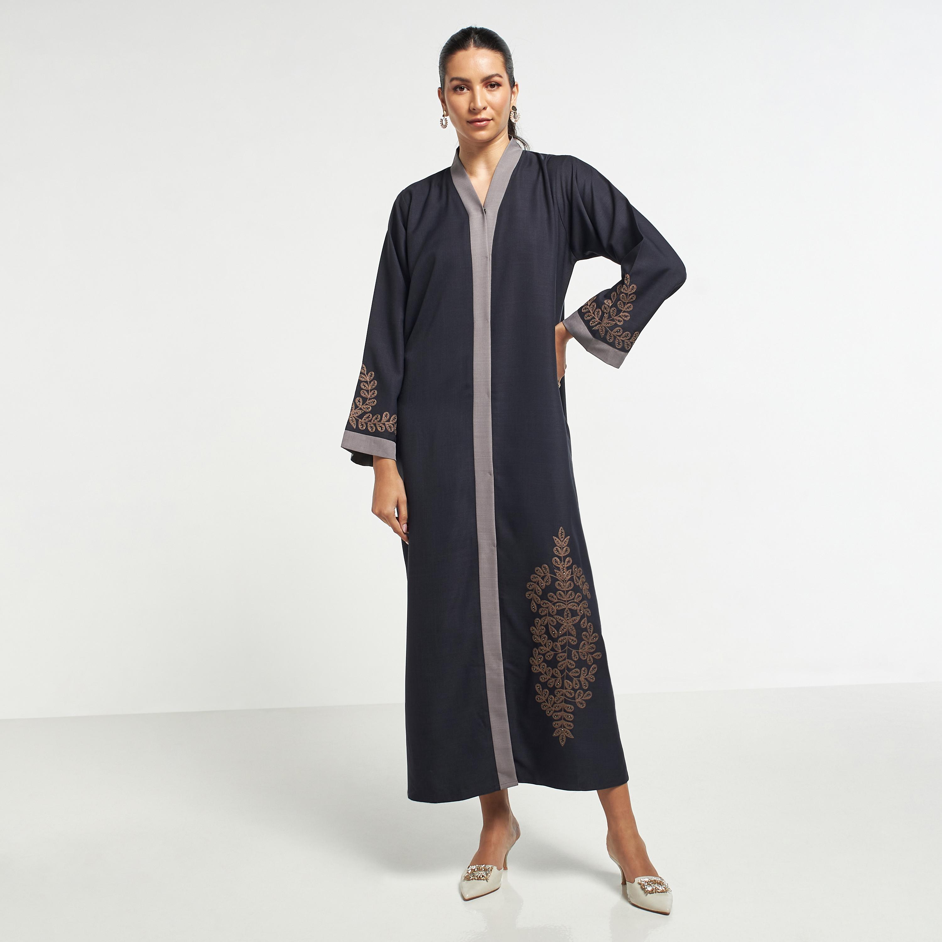 Hadiyath Al Madinah Embroidered Abaya with Hijab-women-arabicclothing-abayas-image-1
