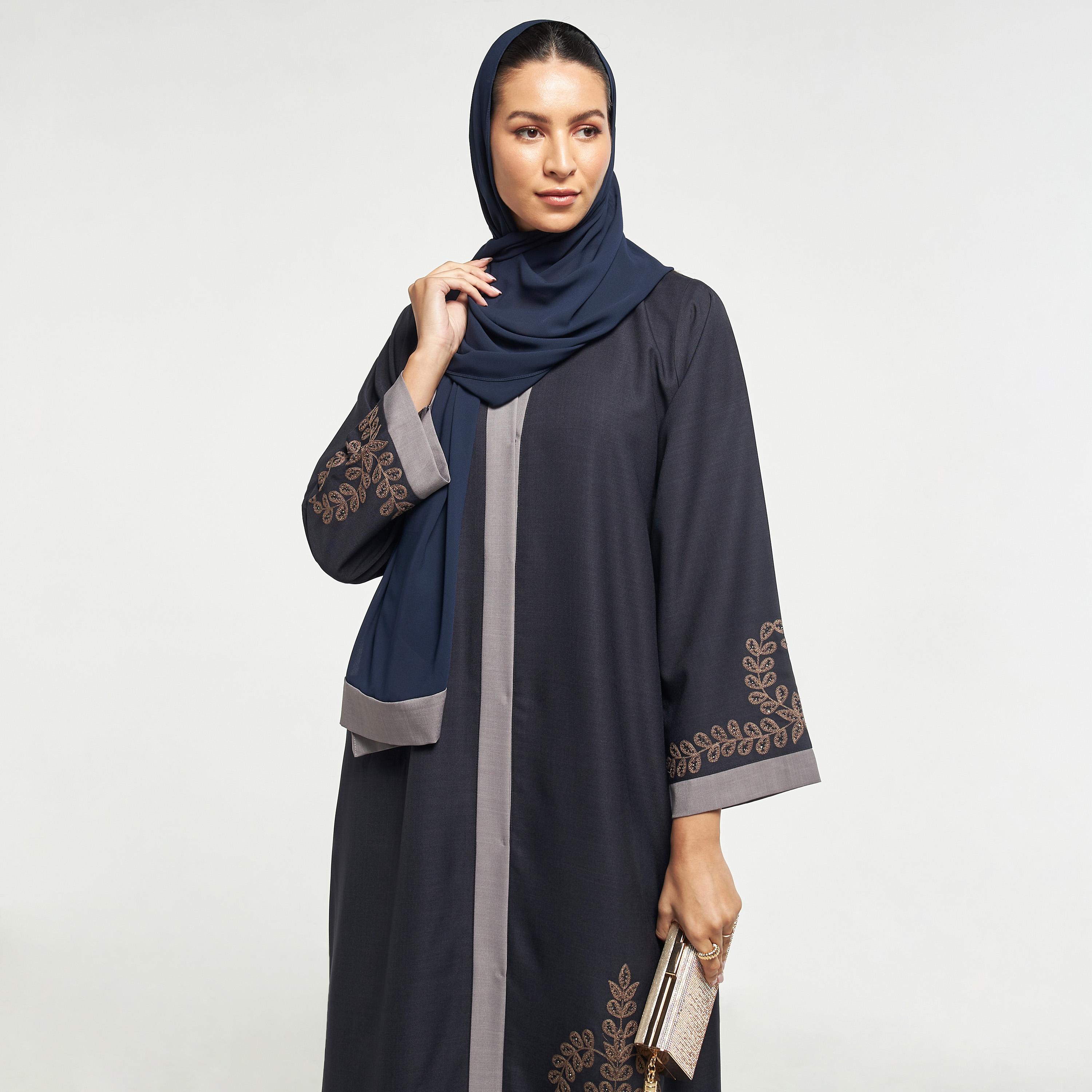 Hadiyath Al Madinah Embroidered Abaya with Hijab-women-arabicclothing-abayas-image-2