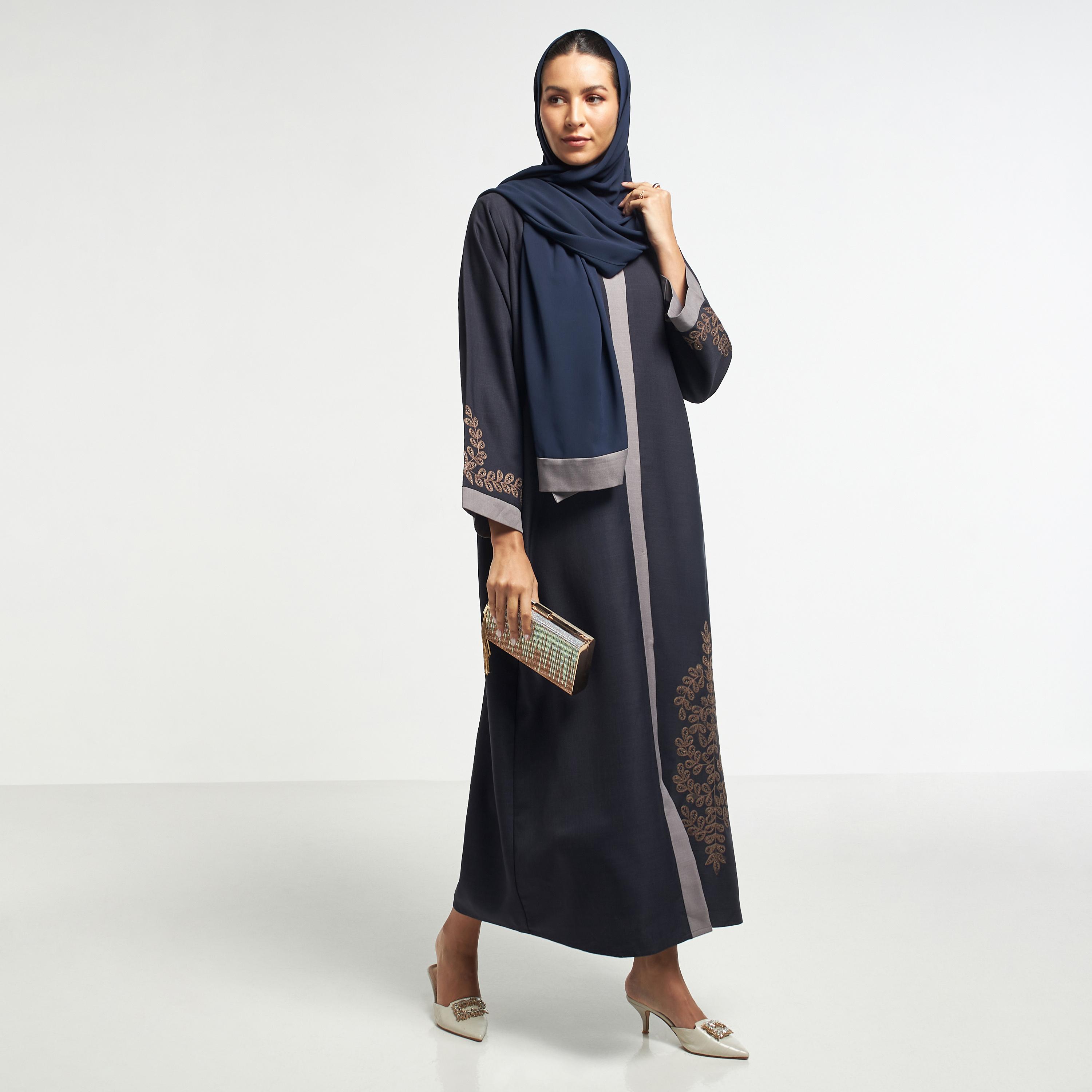 Hadiyath Al Madinah Embroidered Abaya with Hijab-women-arabicclothing-abayas-image-4