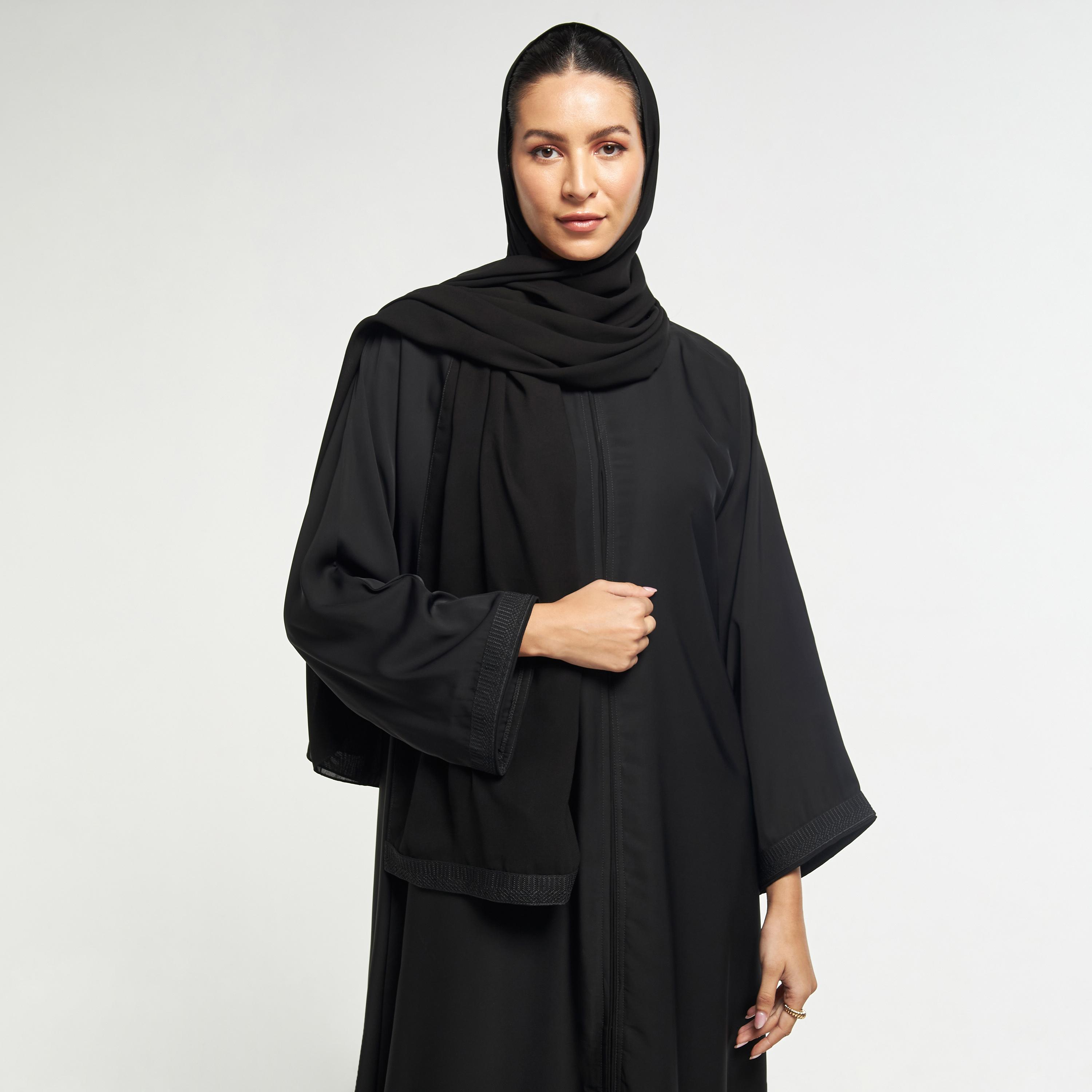 Hadiyath Al Madinah Embellished V-neck Abaya with Hijab-women-arabicclothing-abayas-image-2
