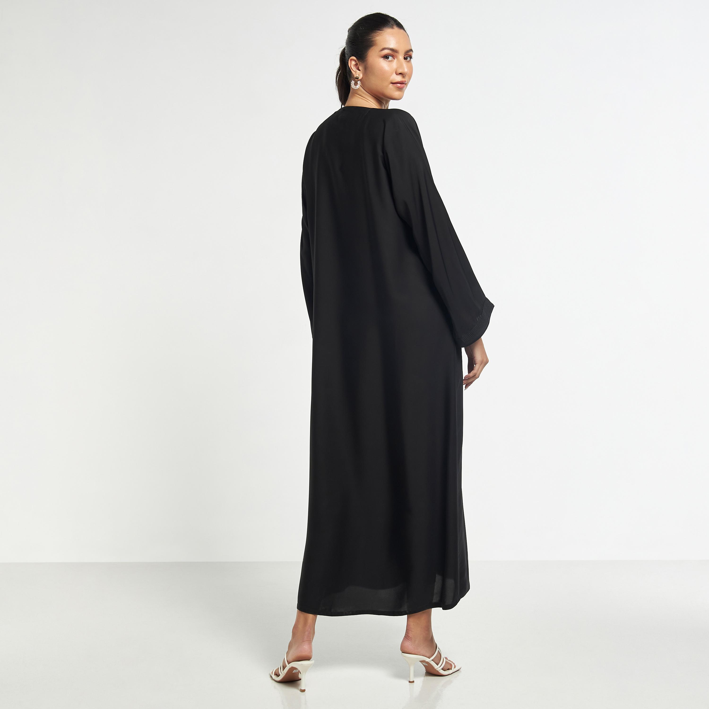 Hadiyath Al Madinah Embellished V-neck Abaya with Hijab-women-arabicclothing-abayas-image-5