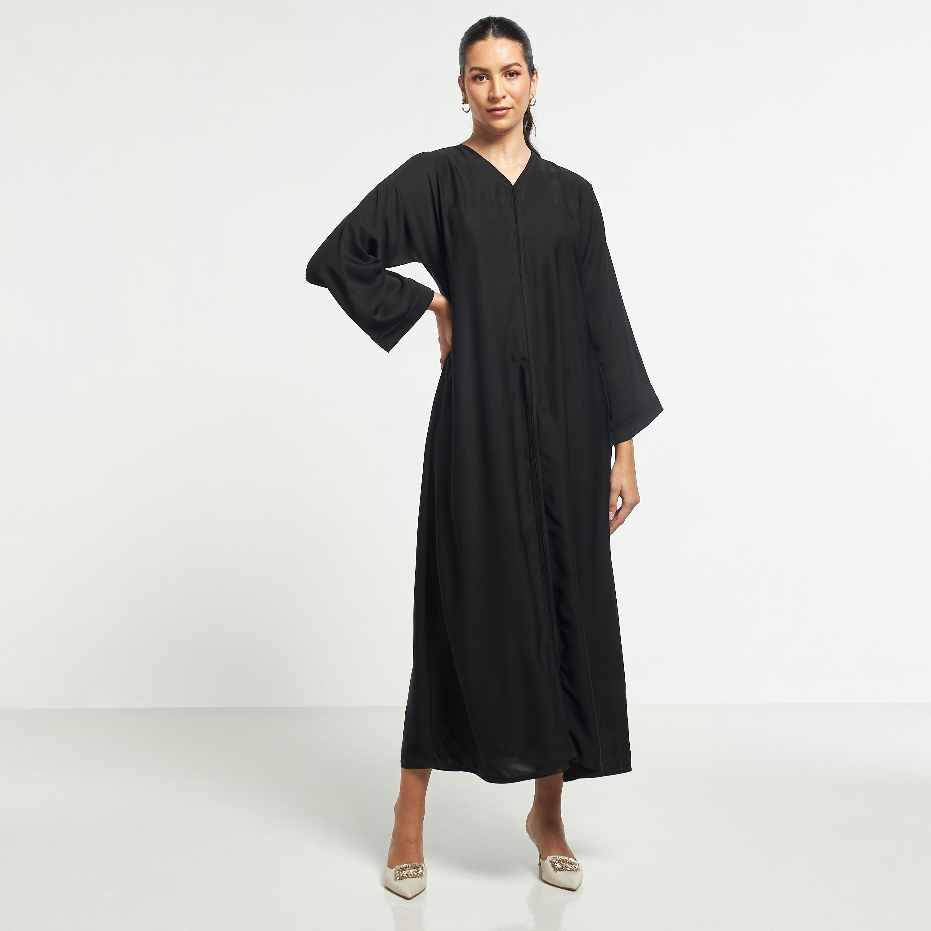 Hadiyath Al Madinah Solid Abaya with Flared Sleeves-women-arabicclothing-abayas-image-1