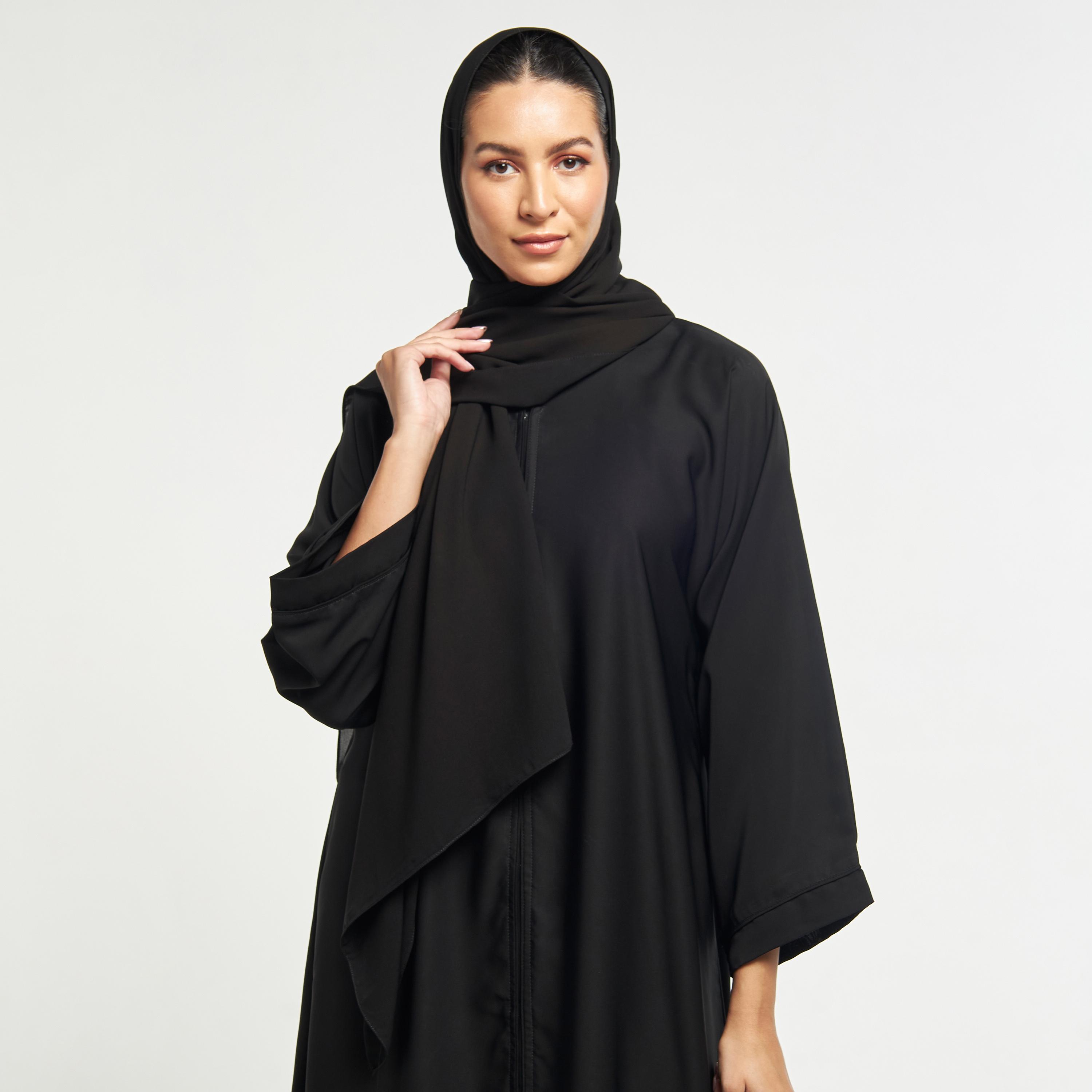 Hadiyath Al Madinah Solid Abaya with Flared Sleeves-women-arabicclothing-abayas-image-2