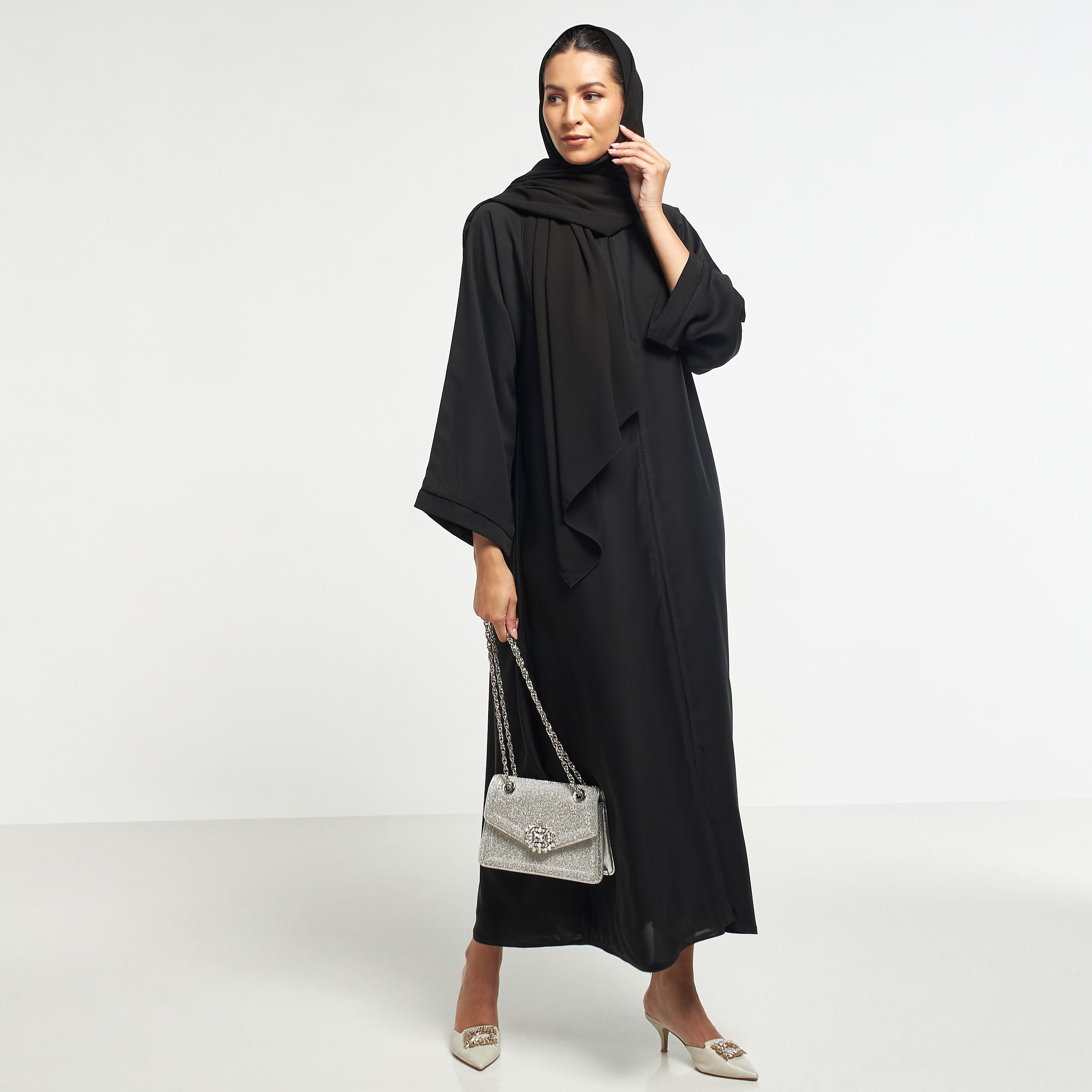 Hadiyath Al Madinah Solid Abaya with Flared Sleeves-women-arabicclothing-abayas-image-4