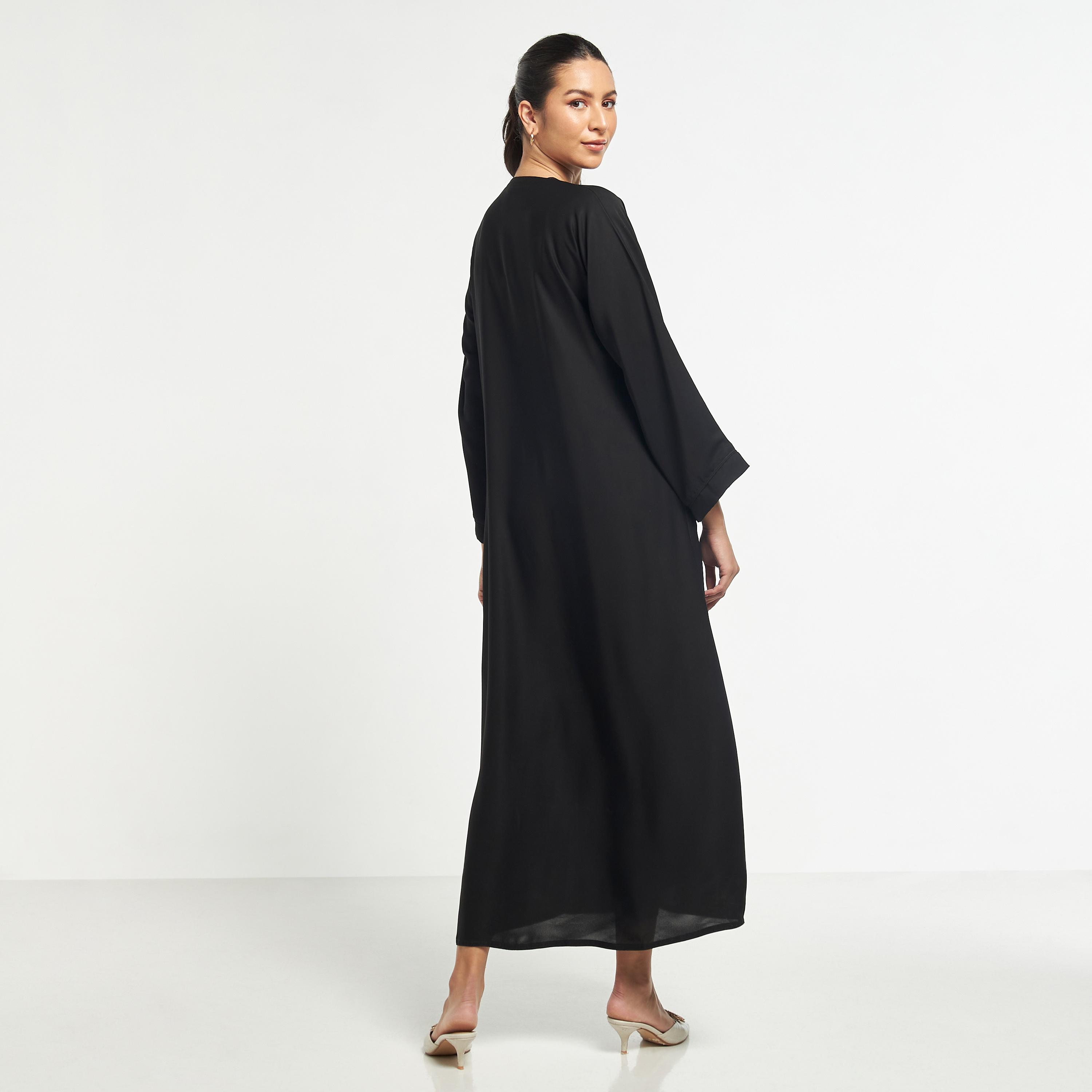 Hadiyath Al Madinah Solid Abaya with Flared Sleeves-women-arabicclothing-abayas-image-5