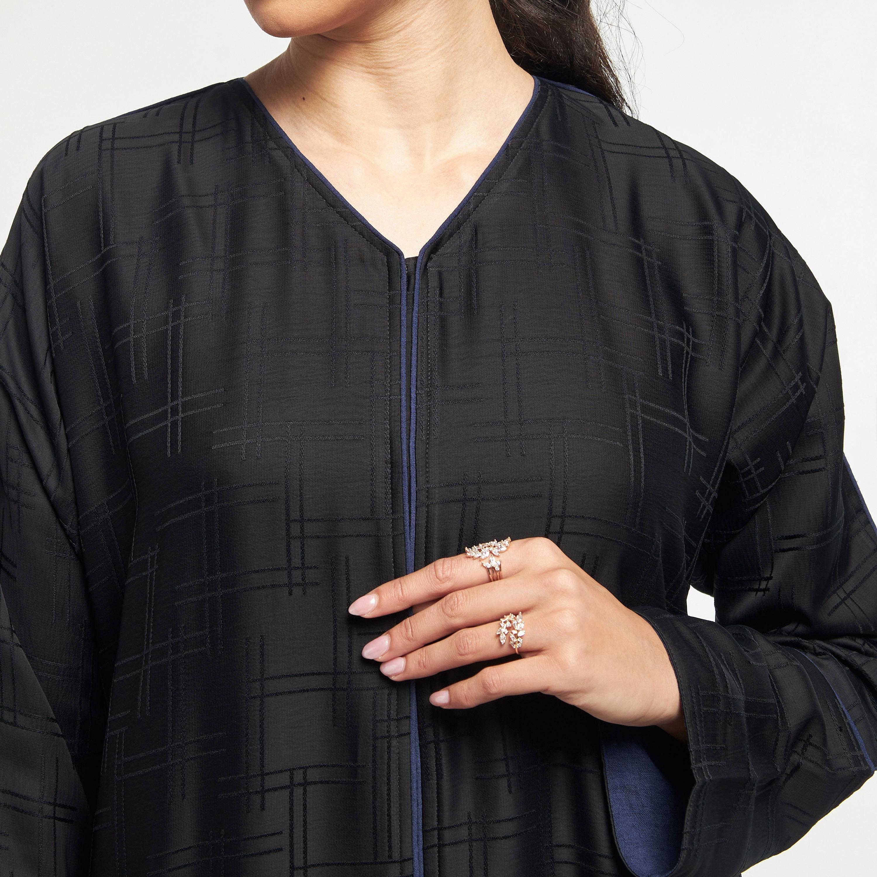 Hadiyath Al Madinah Textured V-neck Abaya with Hijab-women-arabicclothing-abayas-image-3