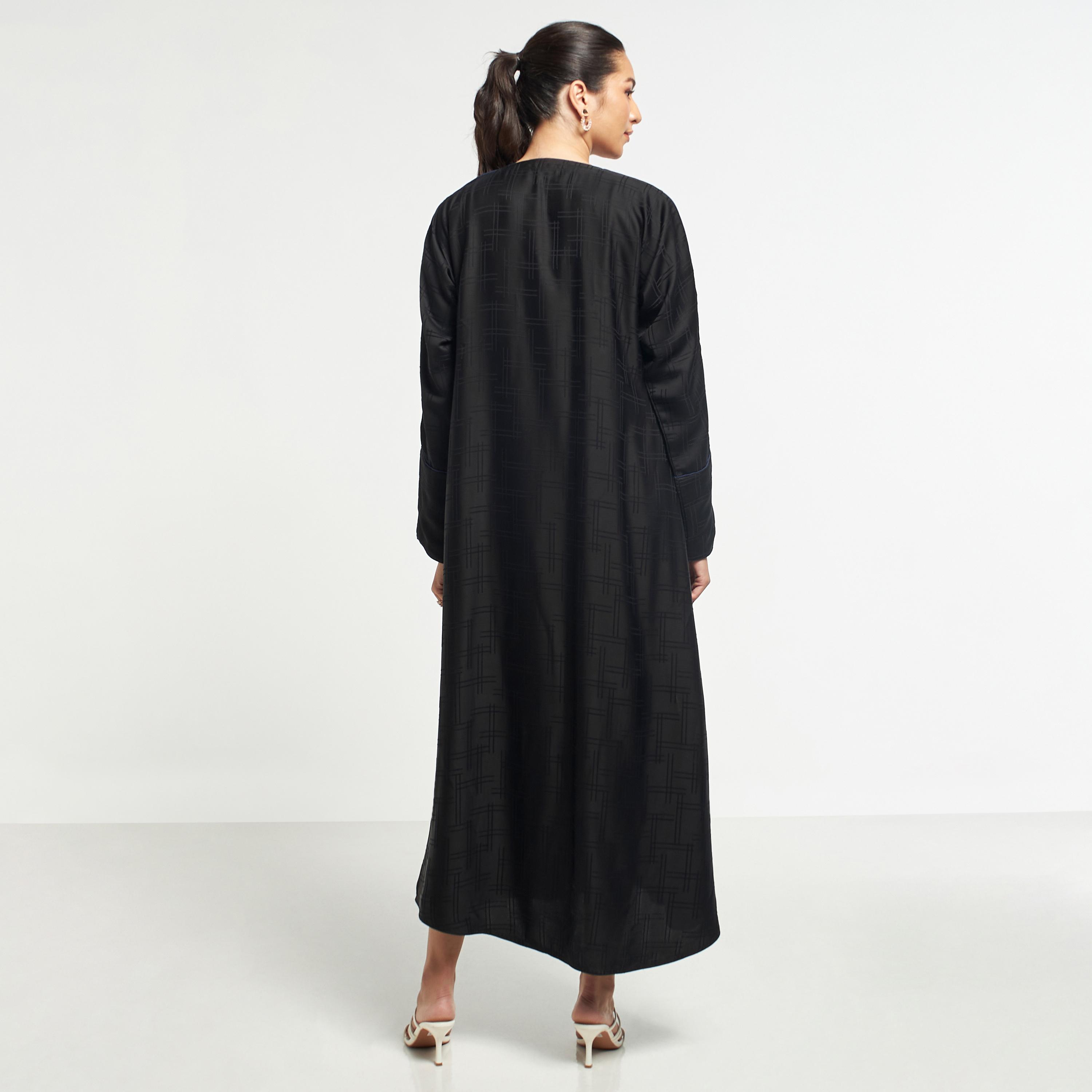 Hadiyath Al Madinah Textured V-neck Abaya with Hijab-women-arabicclothing-abayas-image-5