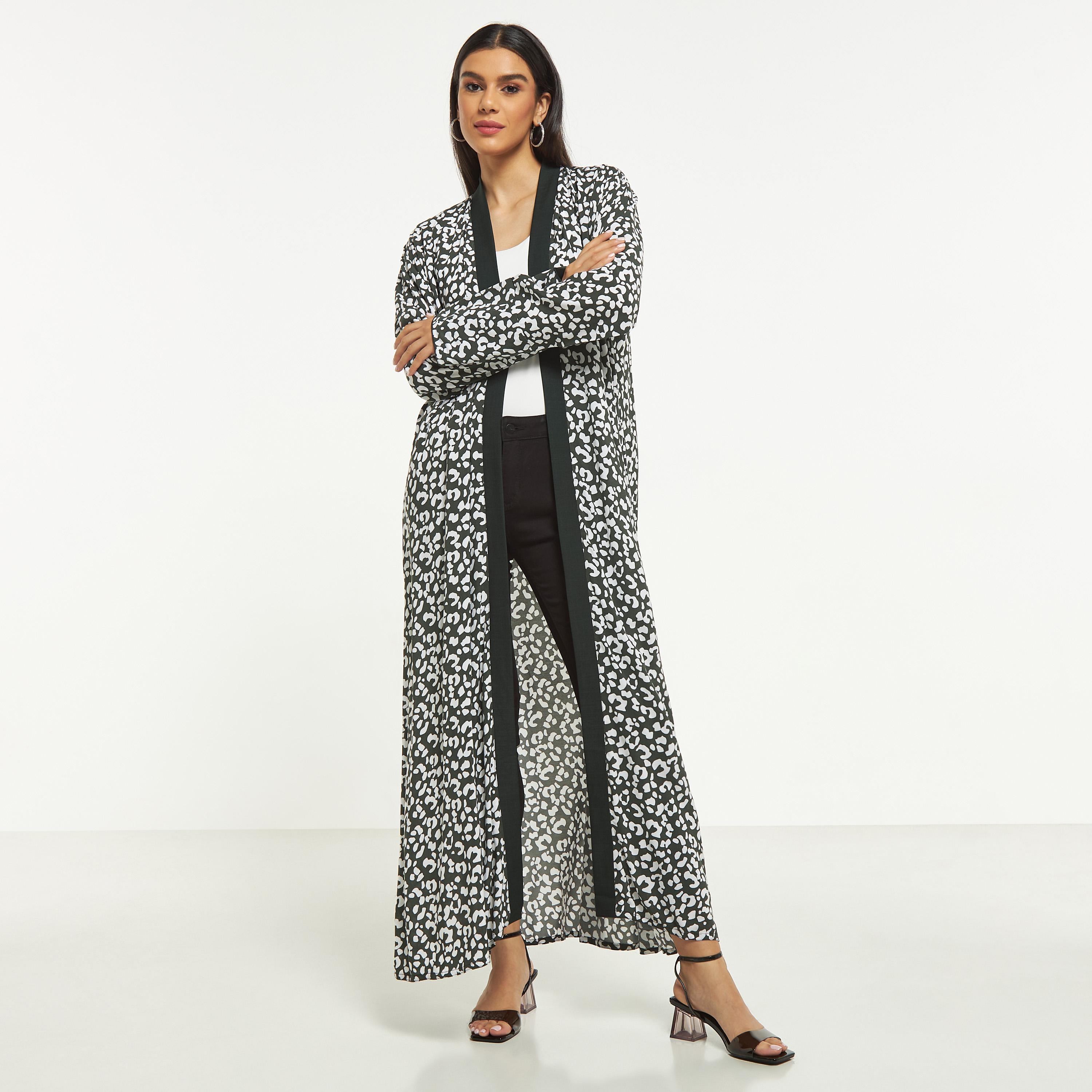 Hadiyath Al Madinah All-Over Print Open Front Abaya-women-arabicclothing-abayas-image-1