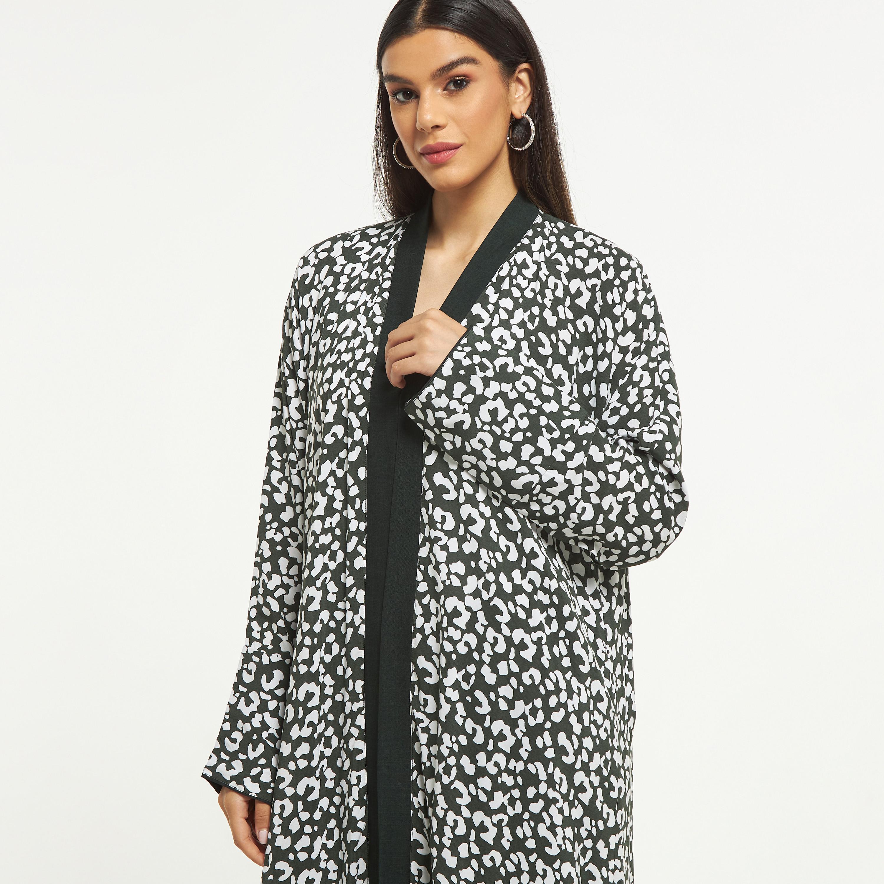 Hadiyath Al Madinah All-Over Print Open Front Abaya-women-arabicclothing-abayas-image-2