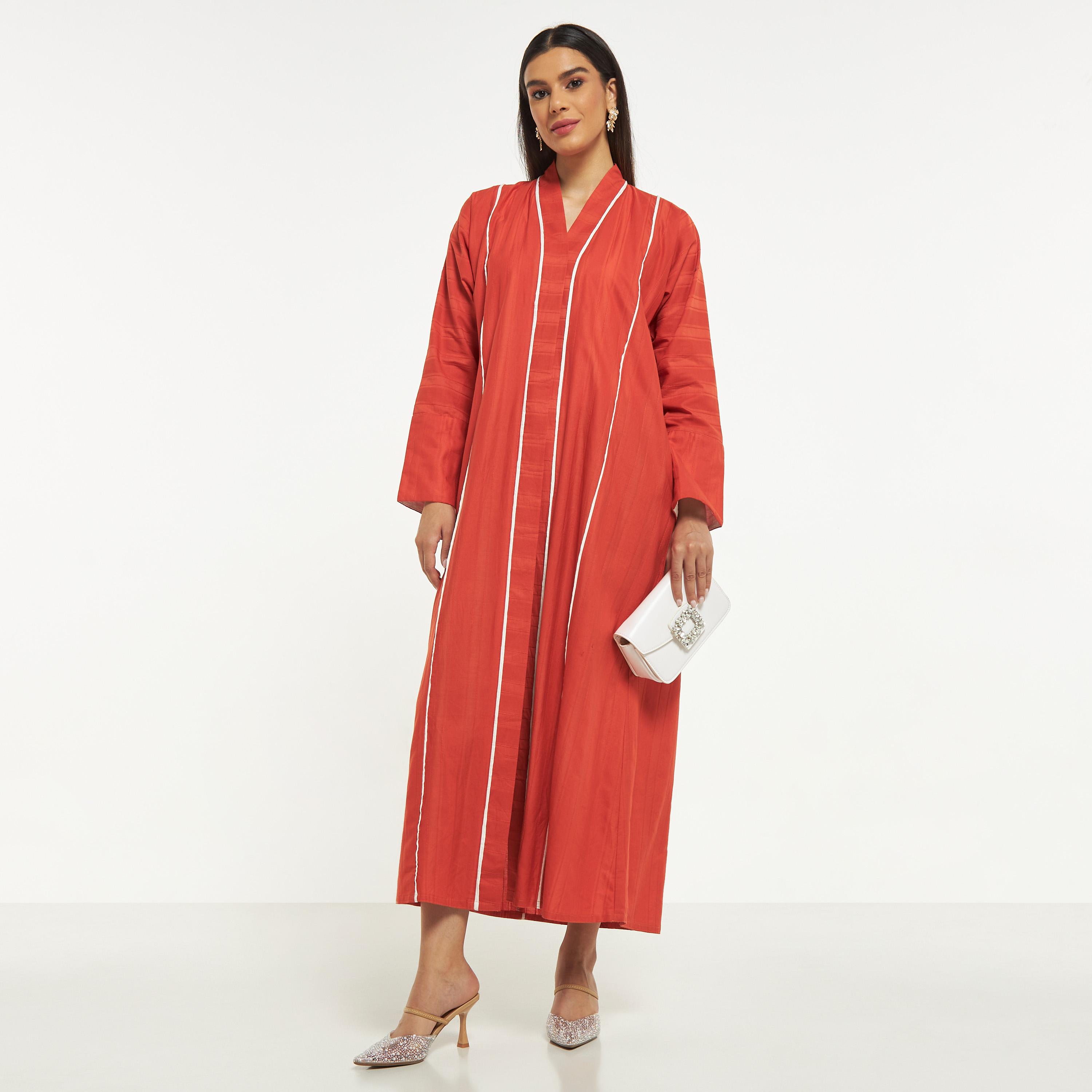 Hadiyath Al Madinah Piping Detail Abaya with Long Sleeves-women-arabicclothing-abayas-image-1