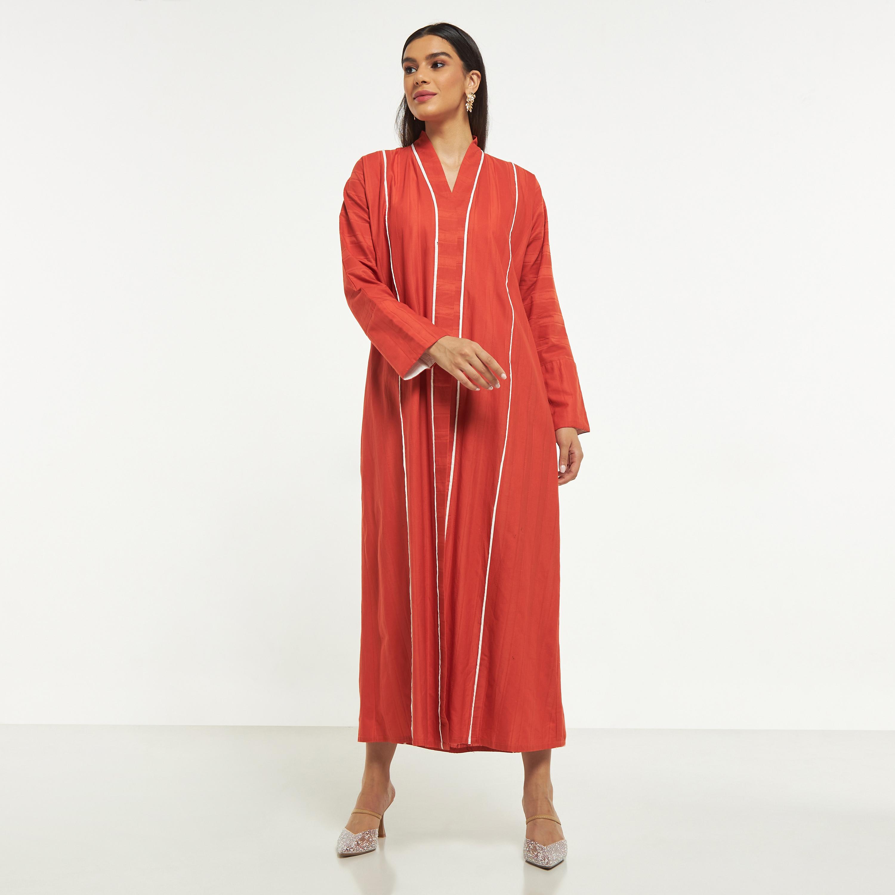 Hadiyath Al Madinah Piping Detail Abaya with Long Sleeves-women-arabicclothing-abayas-image-4