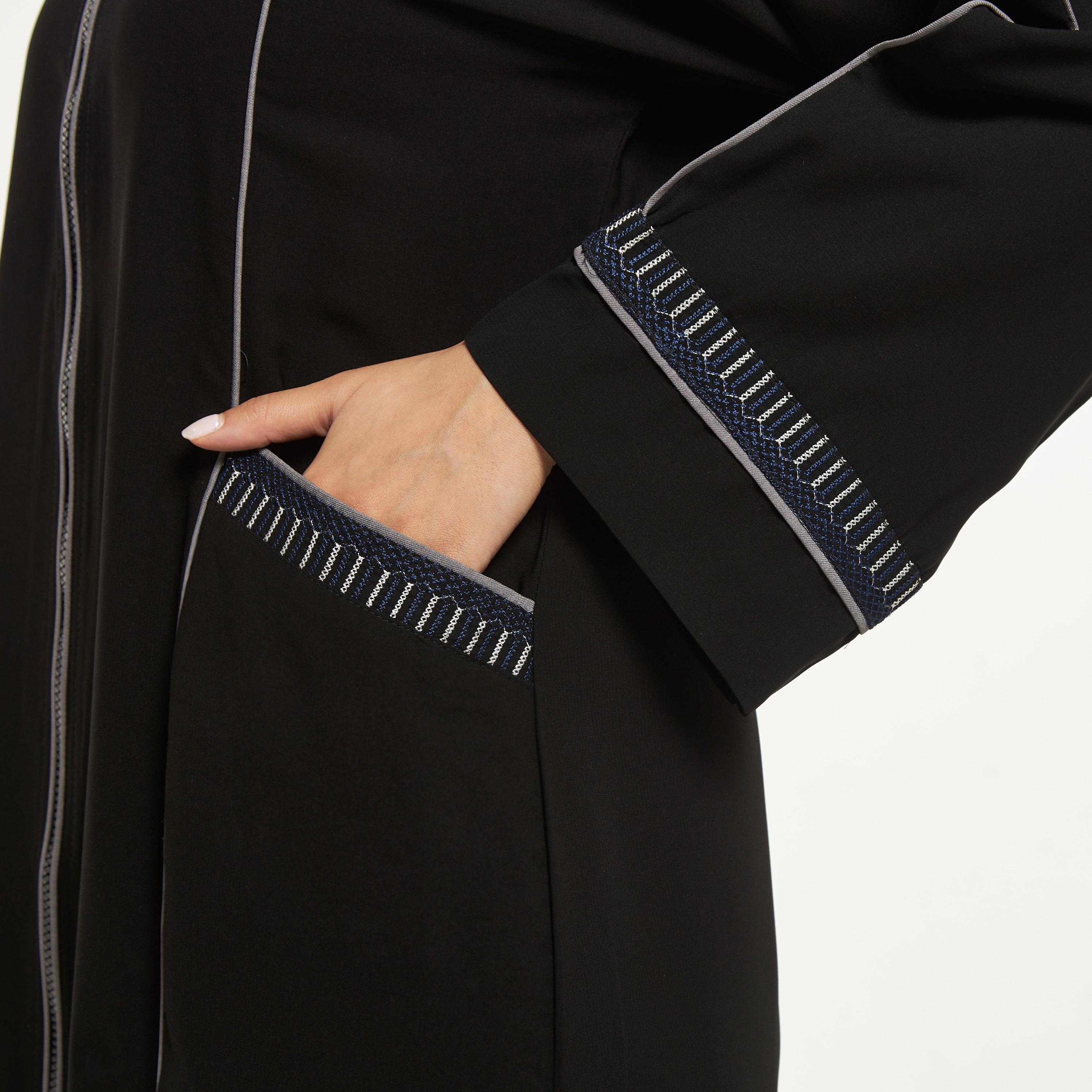 Hadiyath Al Madinah Embroidered Abaya with Piping Detail and Pockets-women-arabicclothing-abayas-image-3