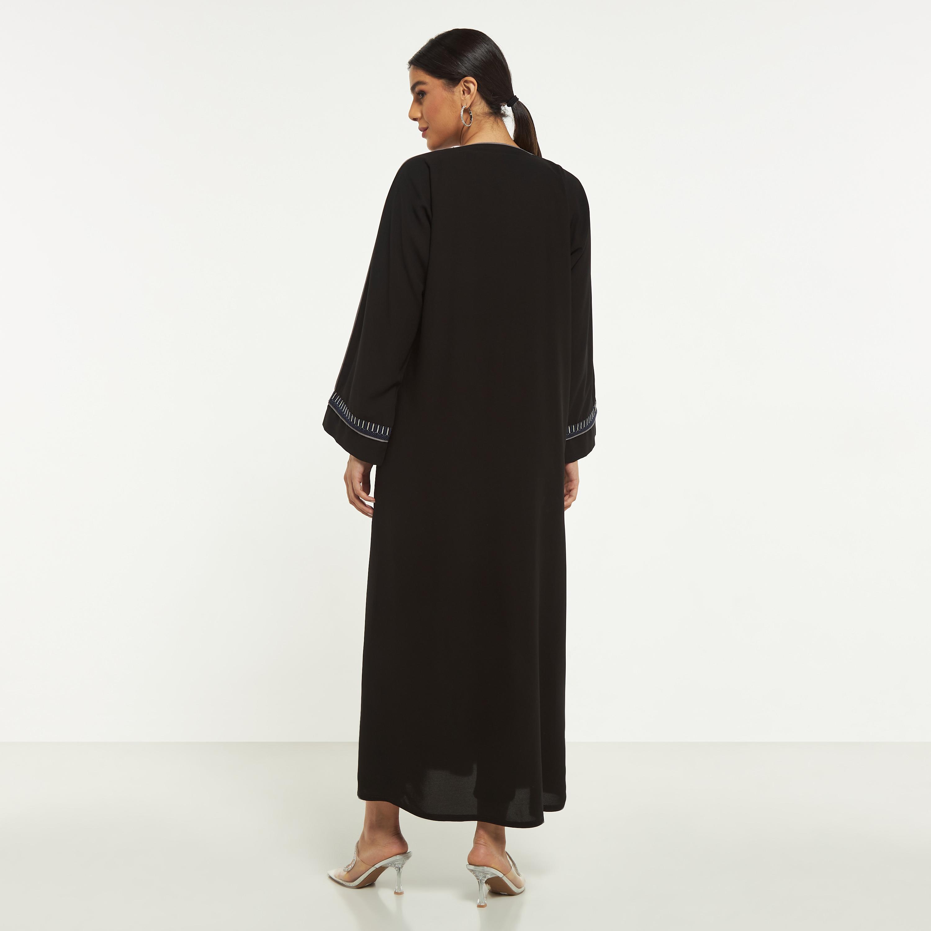 Hadiyath Al Madinah Embroidered Abaya with Piping Detail and Pockets-women-arabicclothing-abayas-image-5
