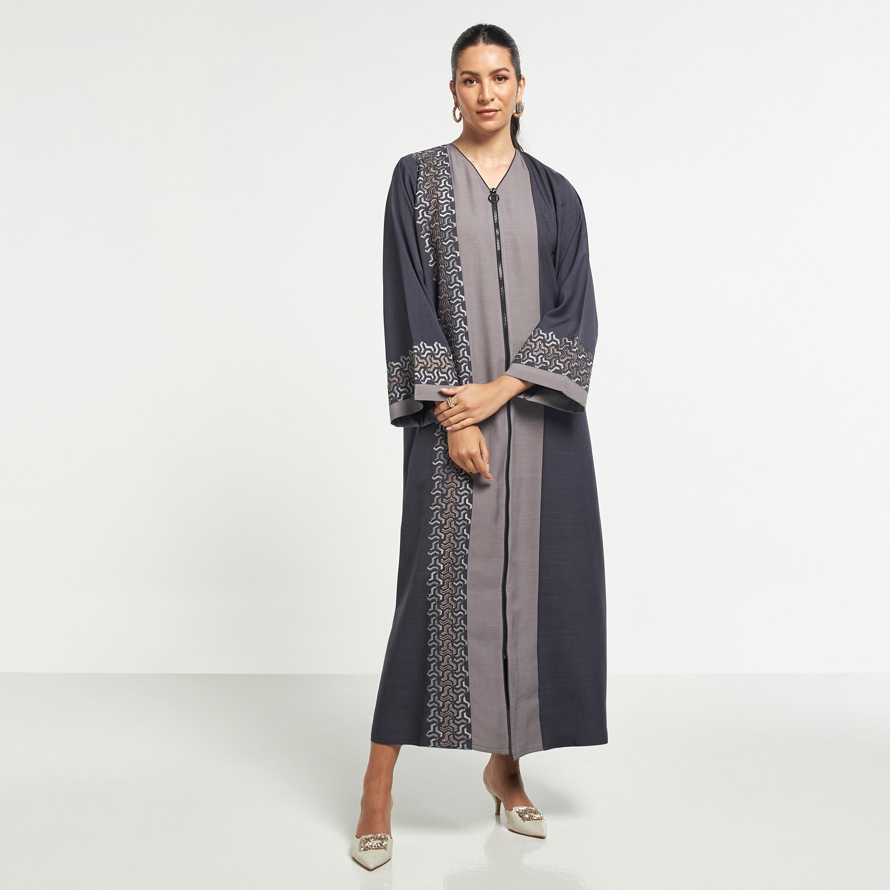 Hadiyath Al Madinah Embroidered Abaya with Hijab-women-arabicclothing-abayas-image-1